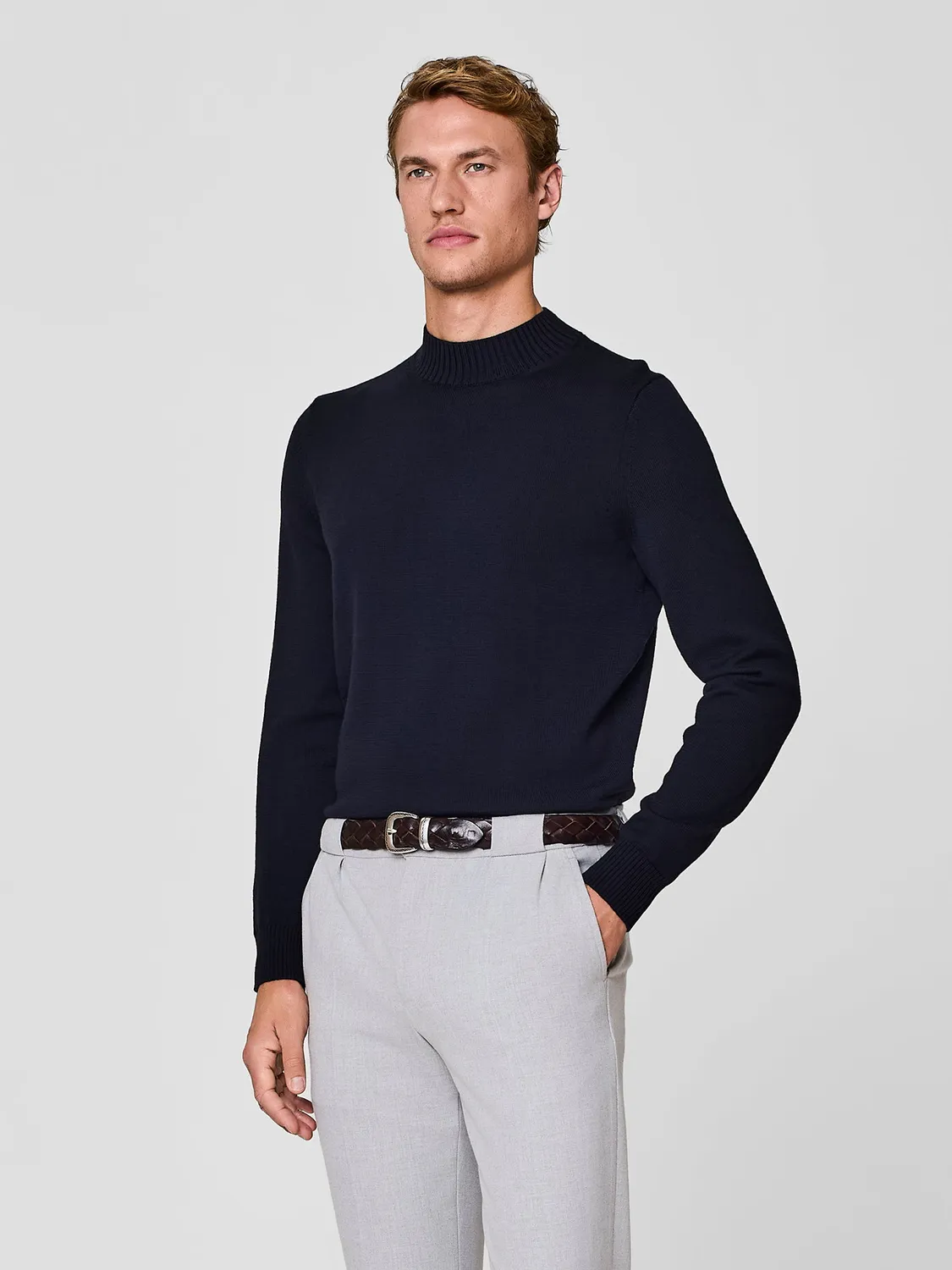 Paul Taylor maglia lana merino collo vulcano blu