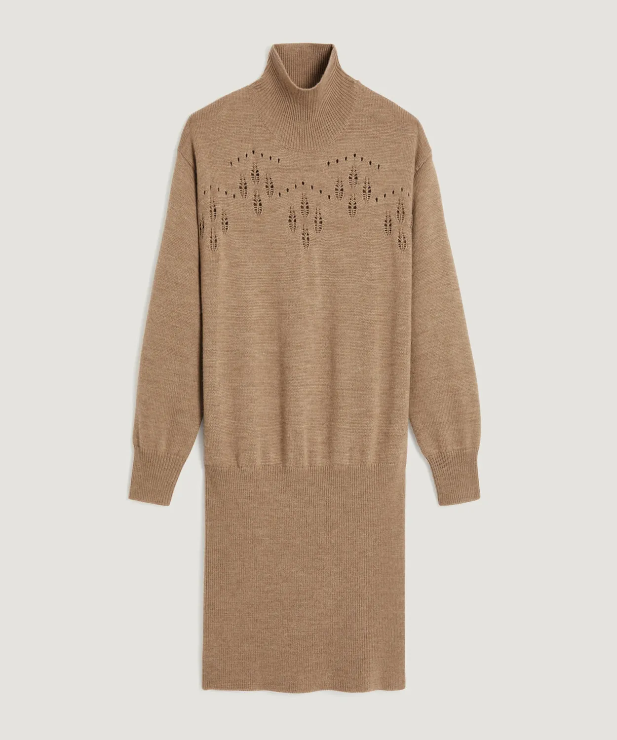 Rodier abito corto lana merino traforato beige