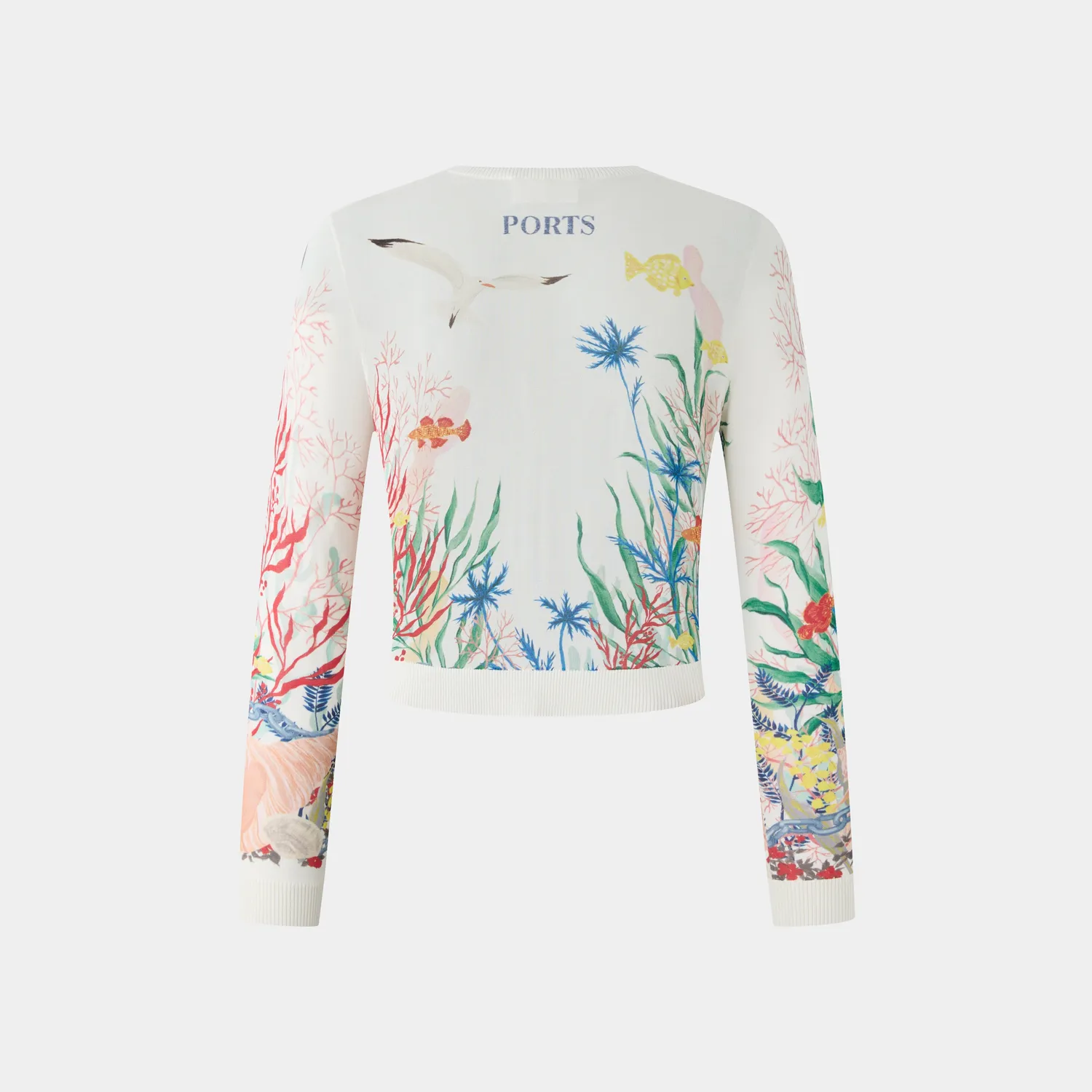 PORTS Aquatic Print cardigan stampa marina crema