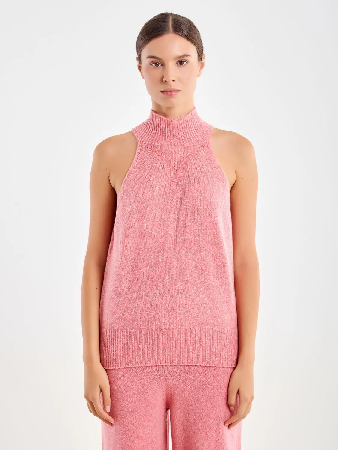 Vicolo Halter dolcevita rosa smanicato in lana taglia unica