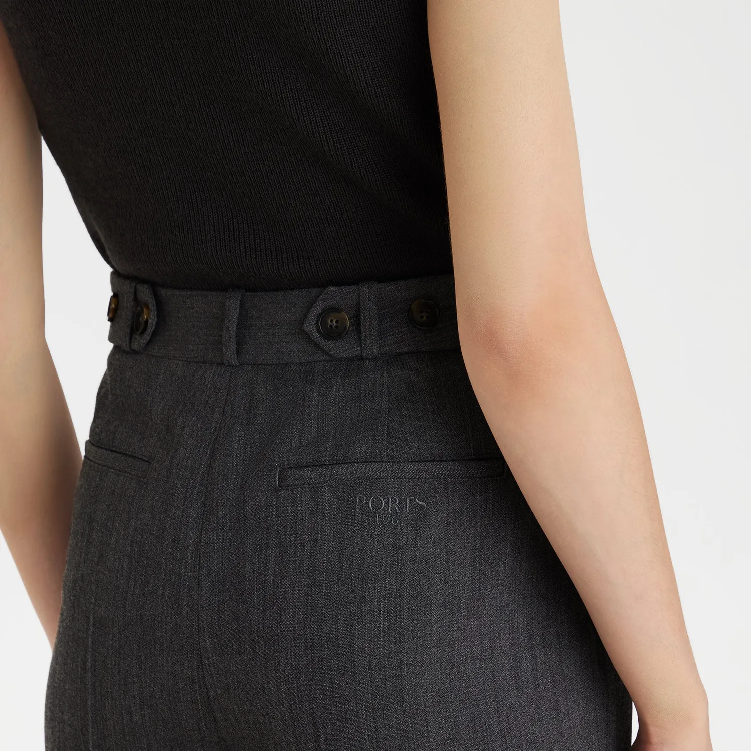 PORTS Wool-Blend pantaloni grigio vita alta