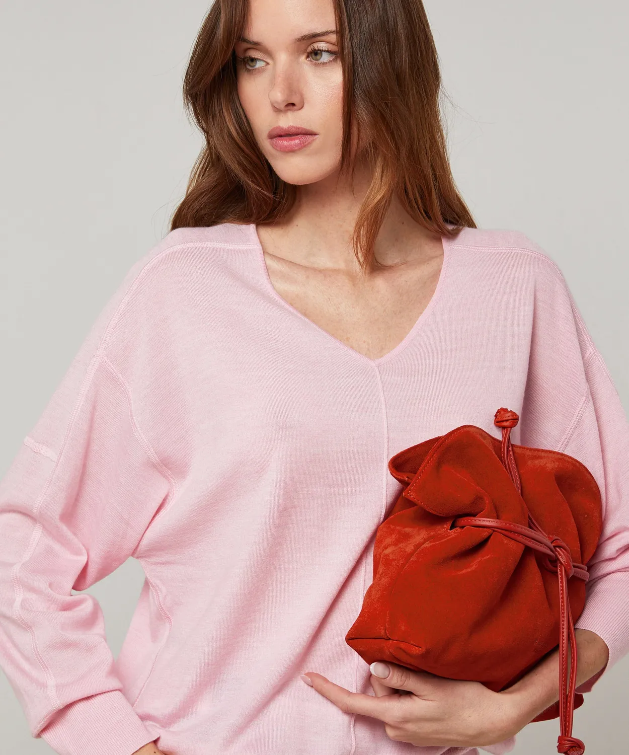Rodier Maglione Oversize Scollo a V Rosa Pale Lana