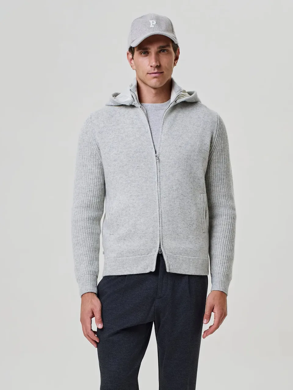 Paul Taylor maglia zip cappuccio grigio chiaro melange