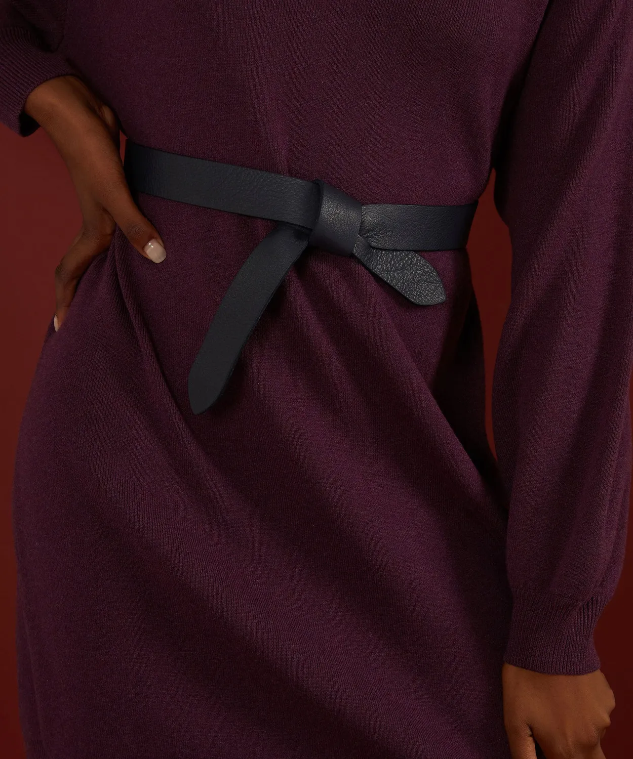 Rodier cintura da annodare pelle blu navy Made in France