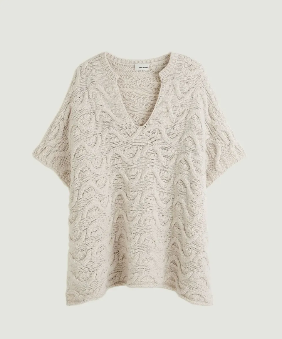 Rodier Poncho maglia ritorta Ecru scollo V
