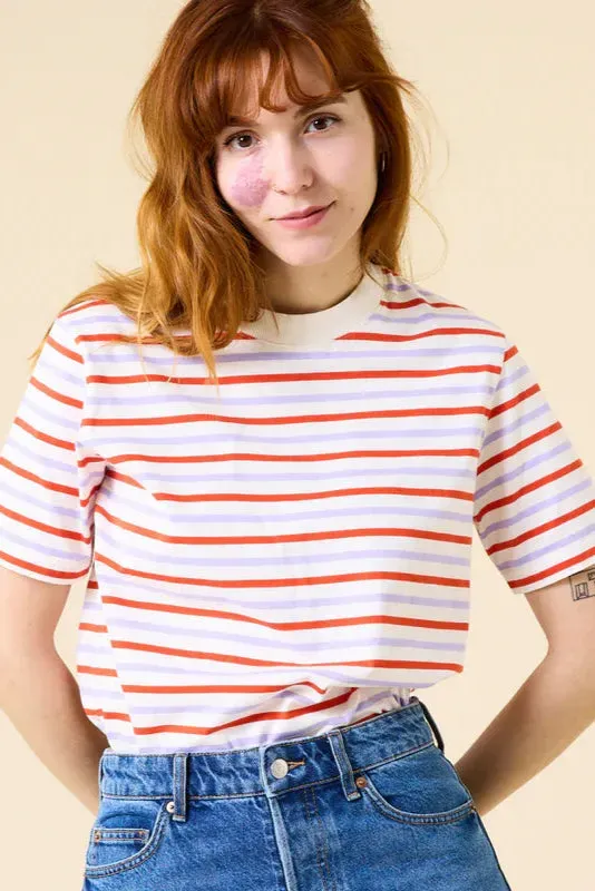Jyoti Popeia t-shirt cotone righe rosso viola bianco