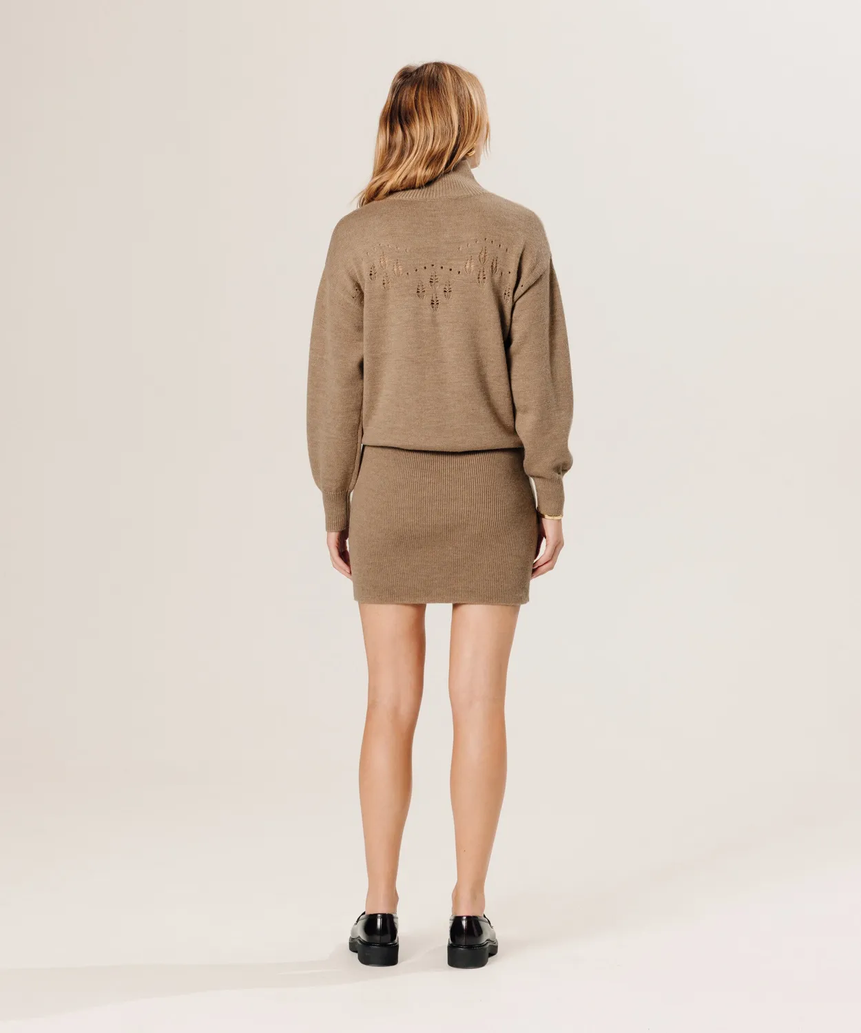 Rodier abito corto lana merino traforato beige