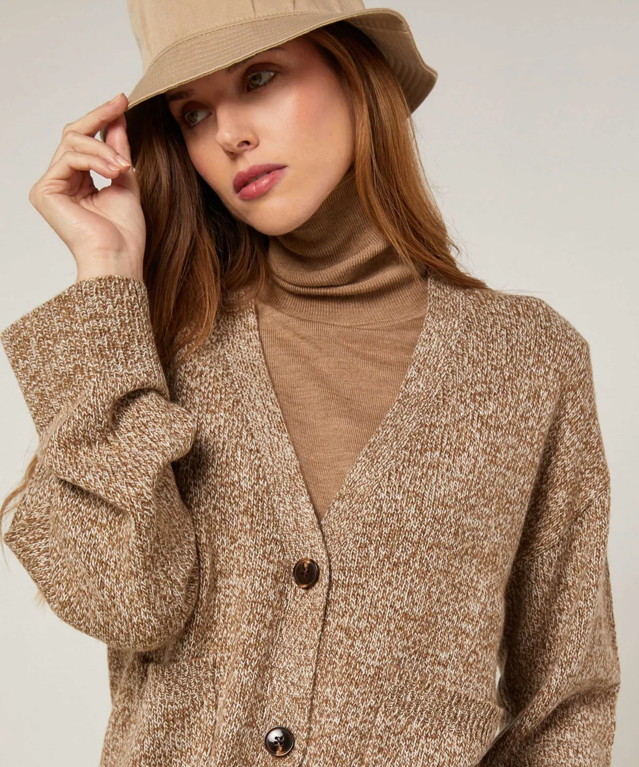 Rodier cardigan corto mélange marrone bottoni