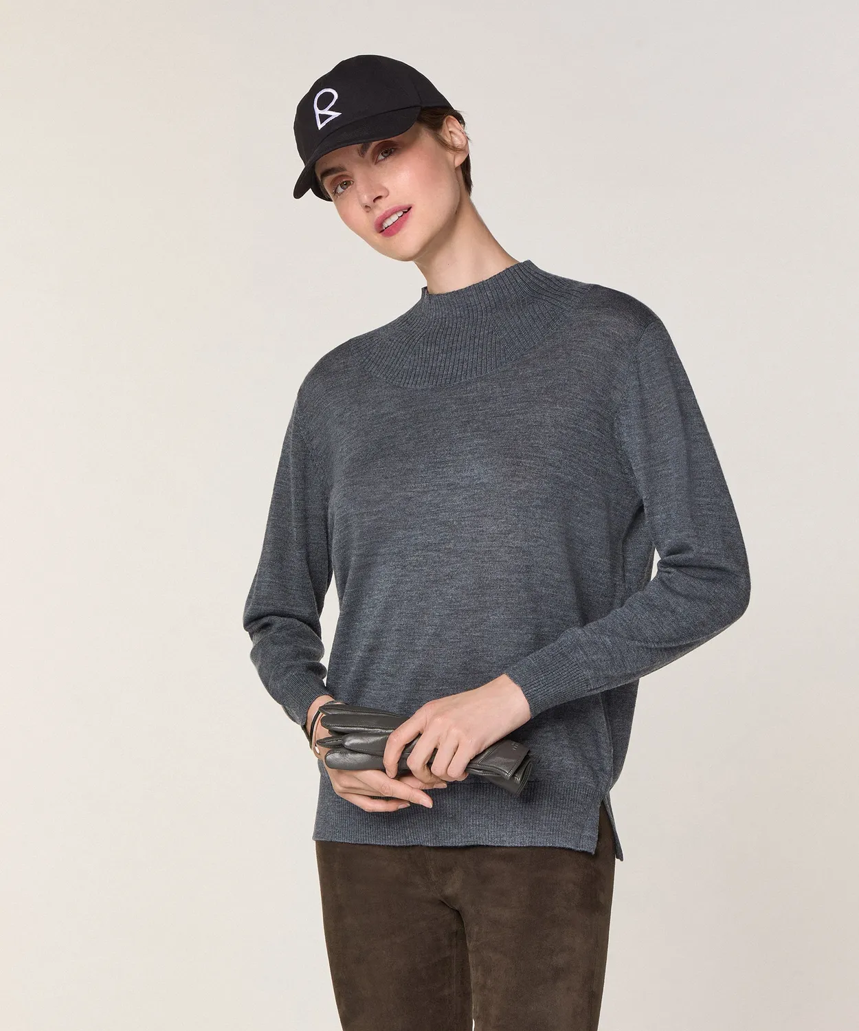 Rodier maglia collo alto lana merino grigio piombo