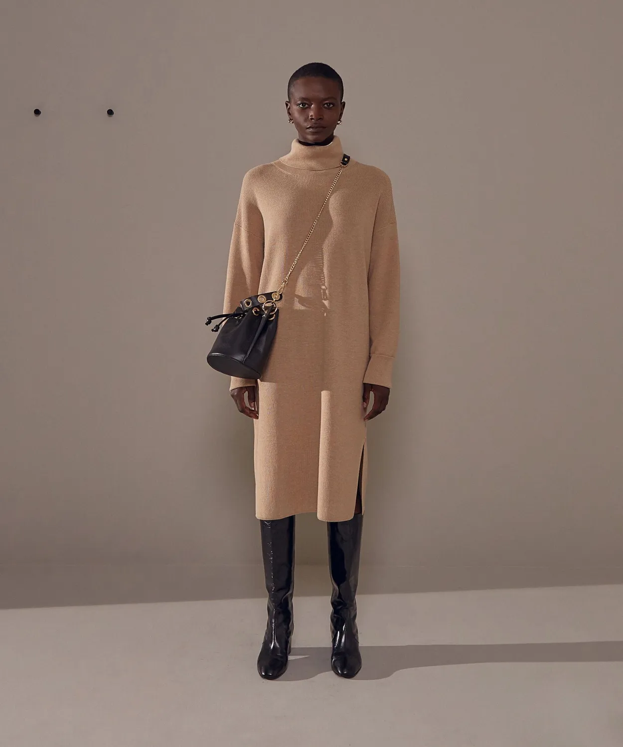 Rodier abito maglia collo alto mocha brown coste
