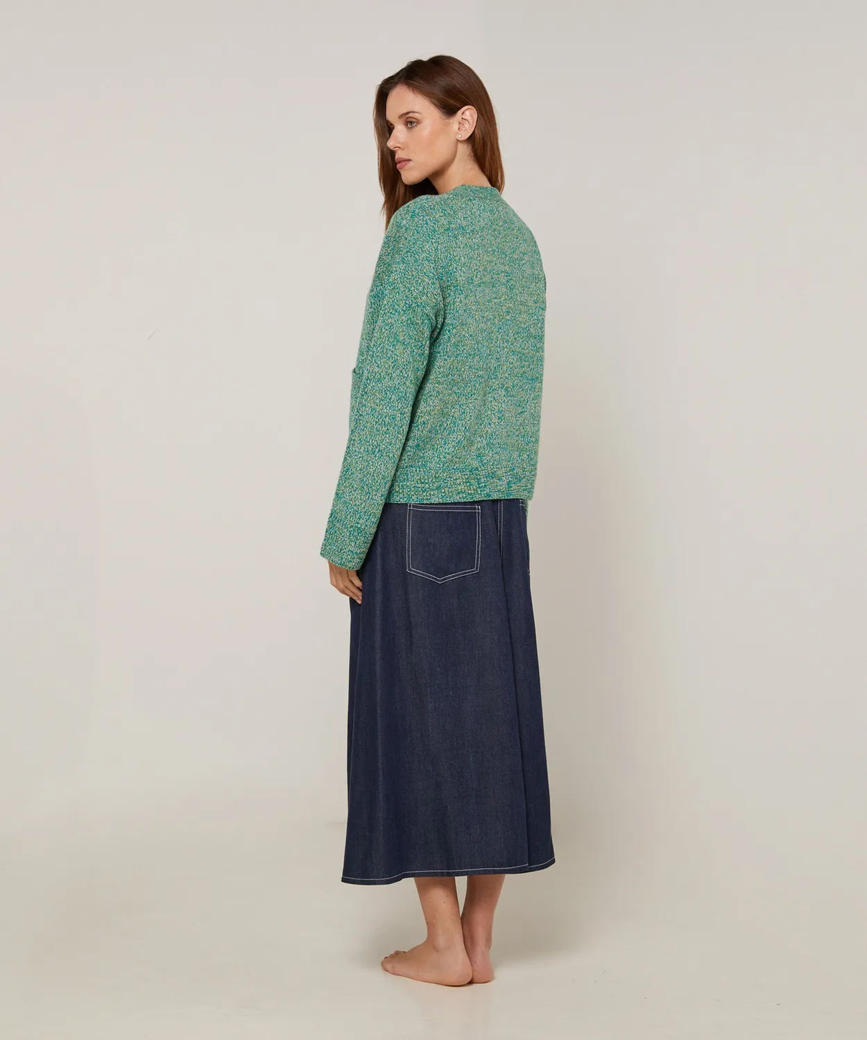 Rodier cardigan corto mélange verde scollo V