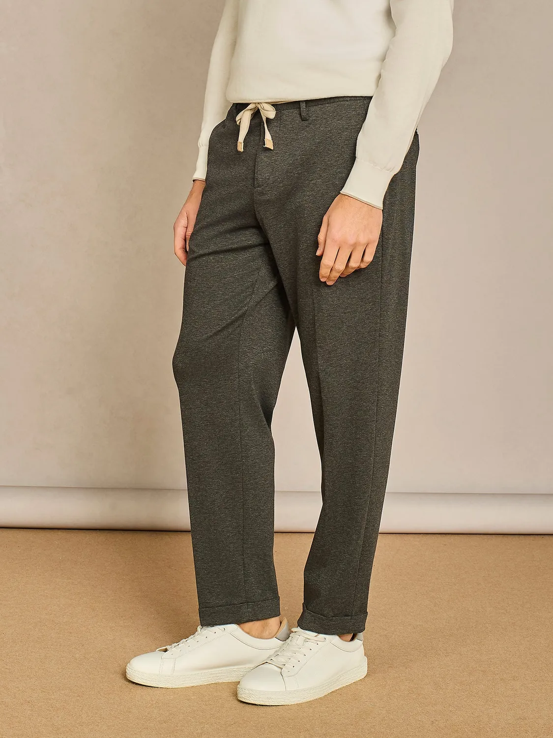 Paul Taylor Pantalone Coulisse Cotone Grigio Wide Risvolto