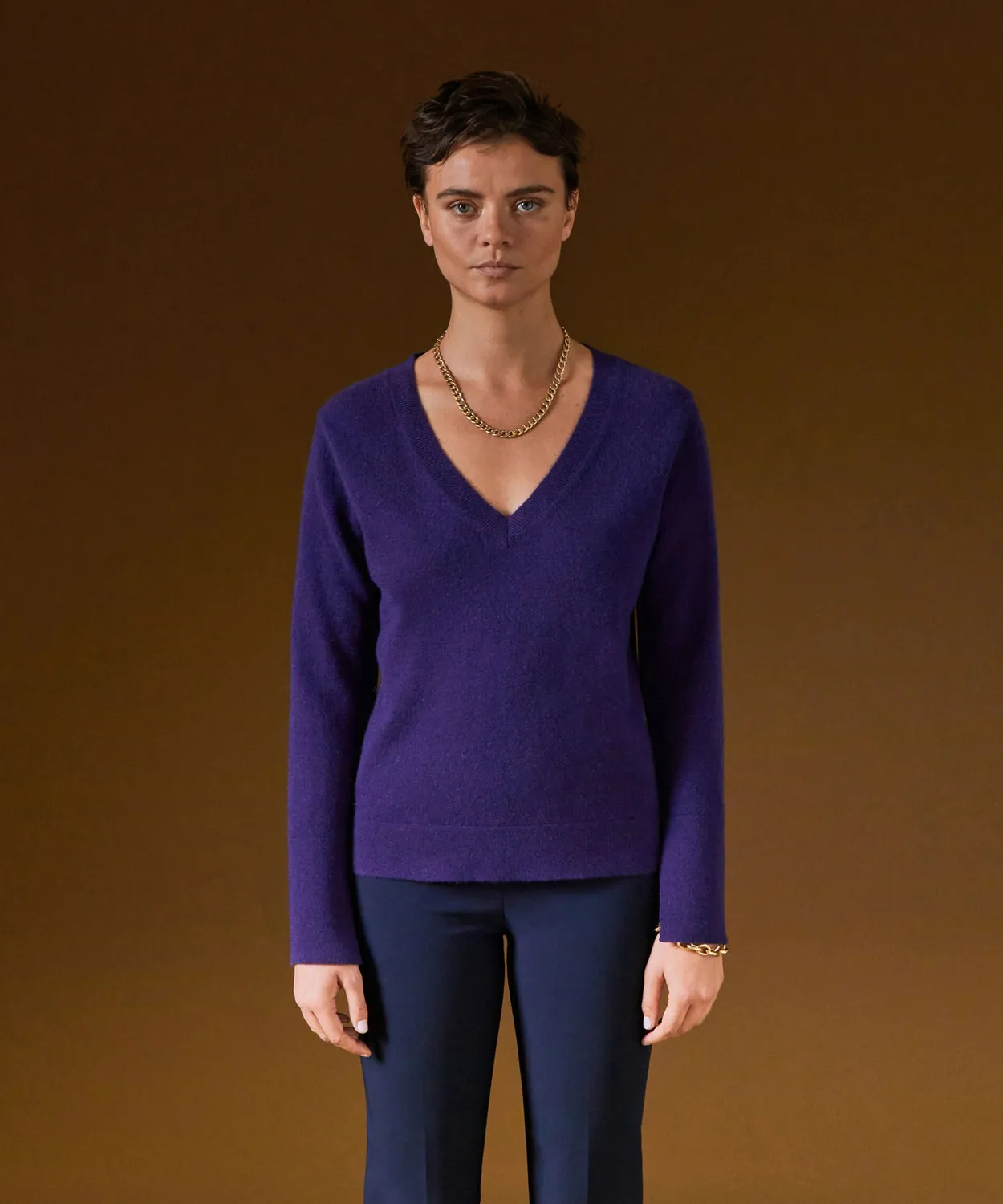 Rodier maglia scollo V cashmere viola scuro taglia M
