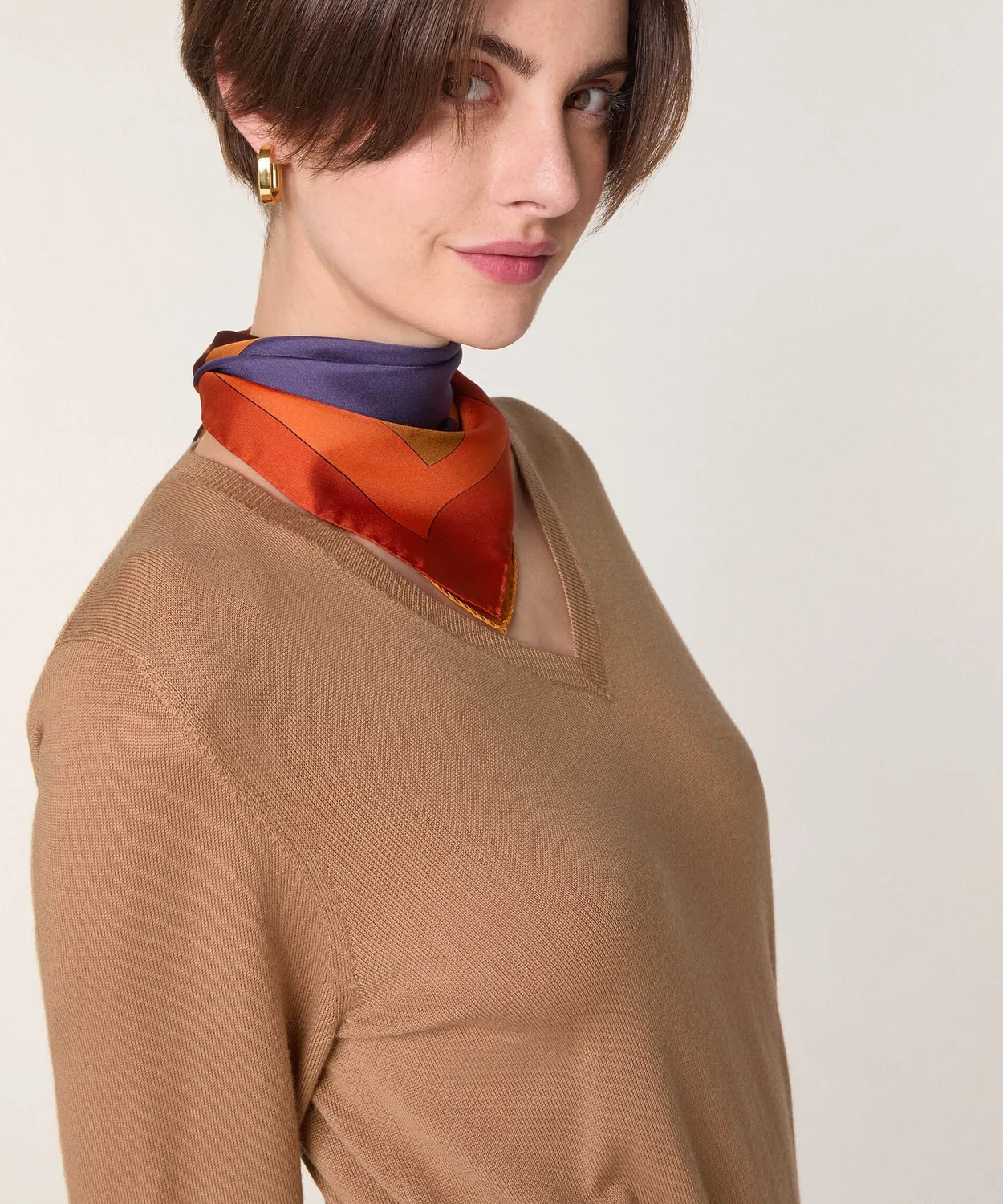 Rodier maglione scollo V merino donna marrone cammello