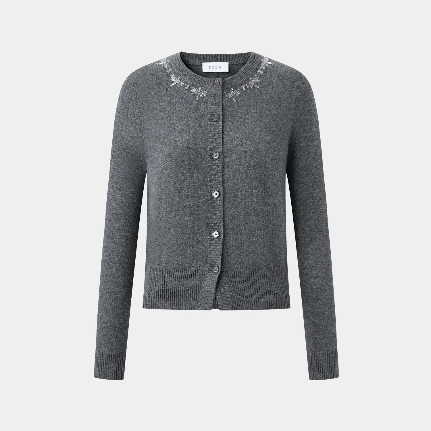 PORTS Crystal Snowflake cardigan grigio cashmere