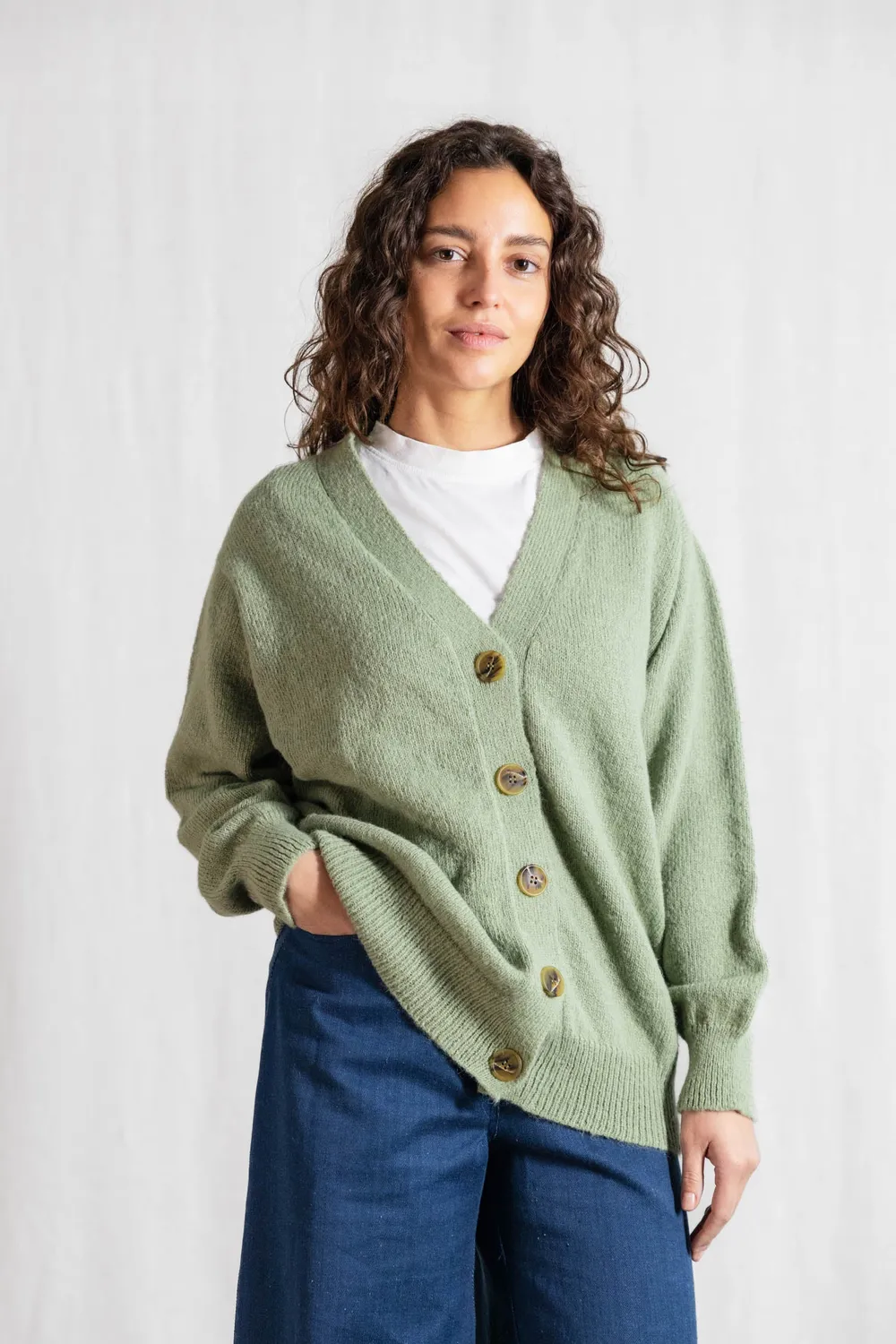 Jyoti Iquitos cardigan donna baby alpaca menta
