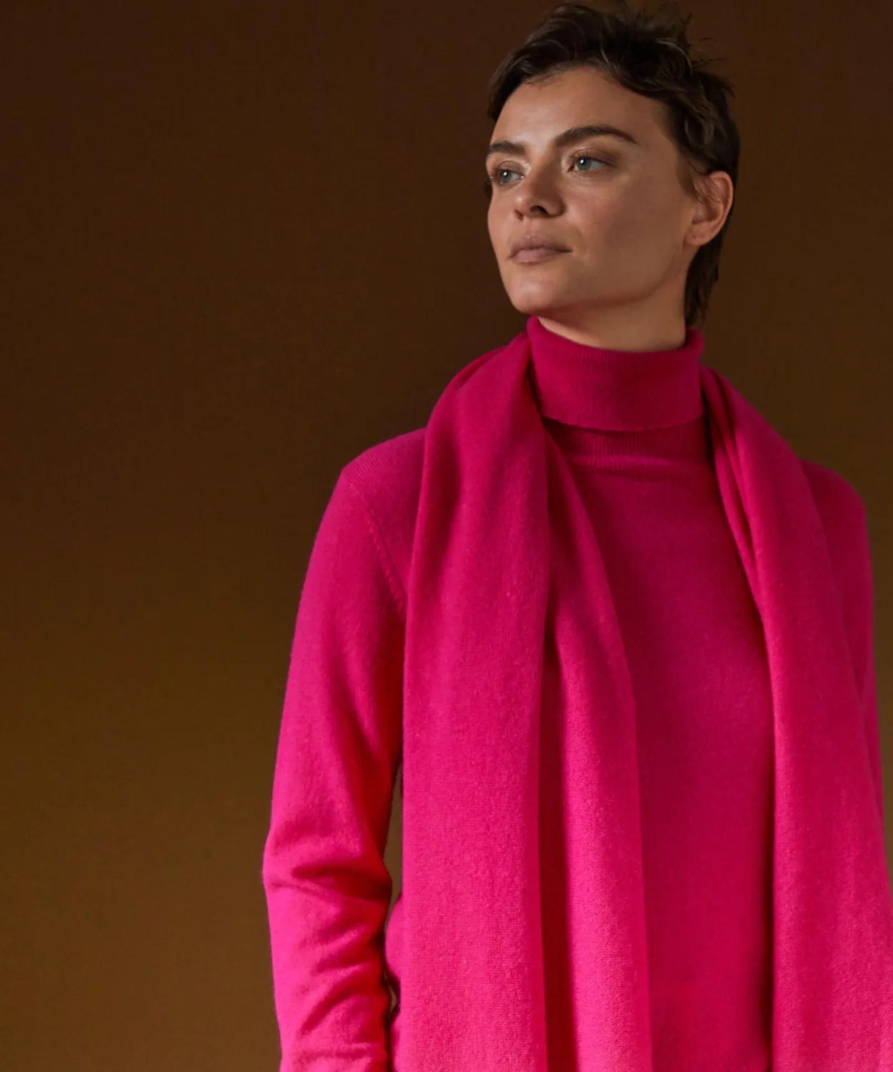 Rodier Maglione dolcevita cashmere rosa collo alto