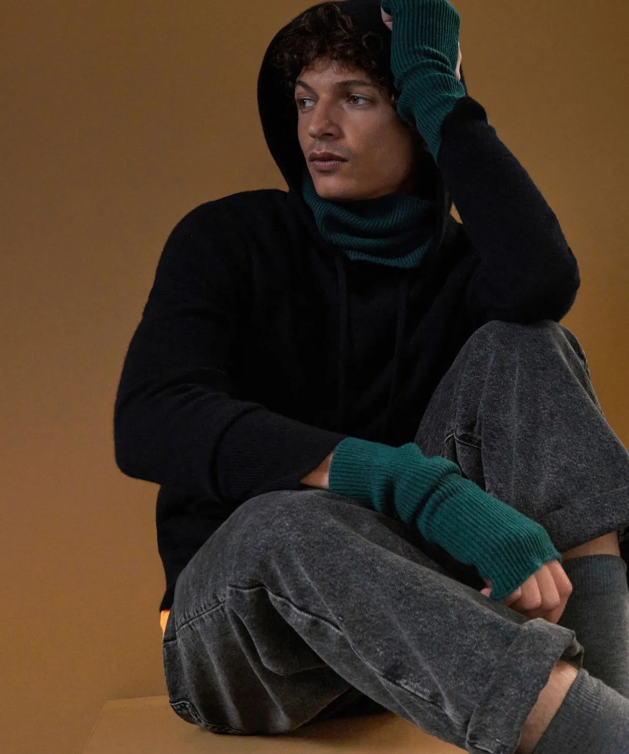 Rodier felpa cappuccio cashmere nero uomo 2 fili tasca
