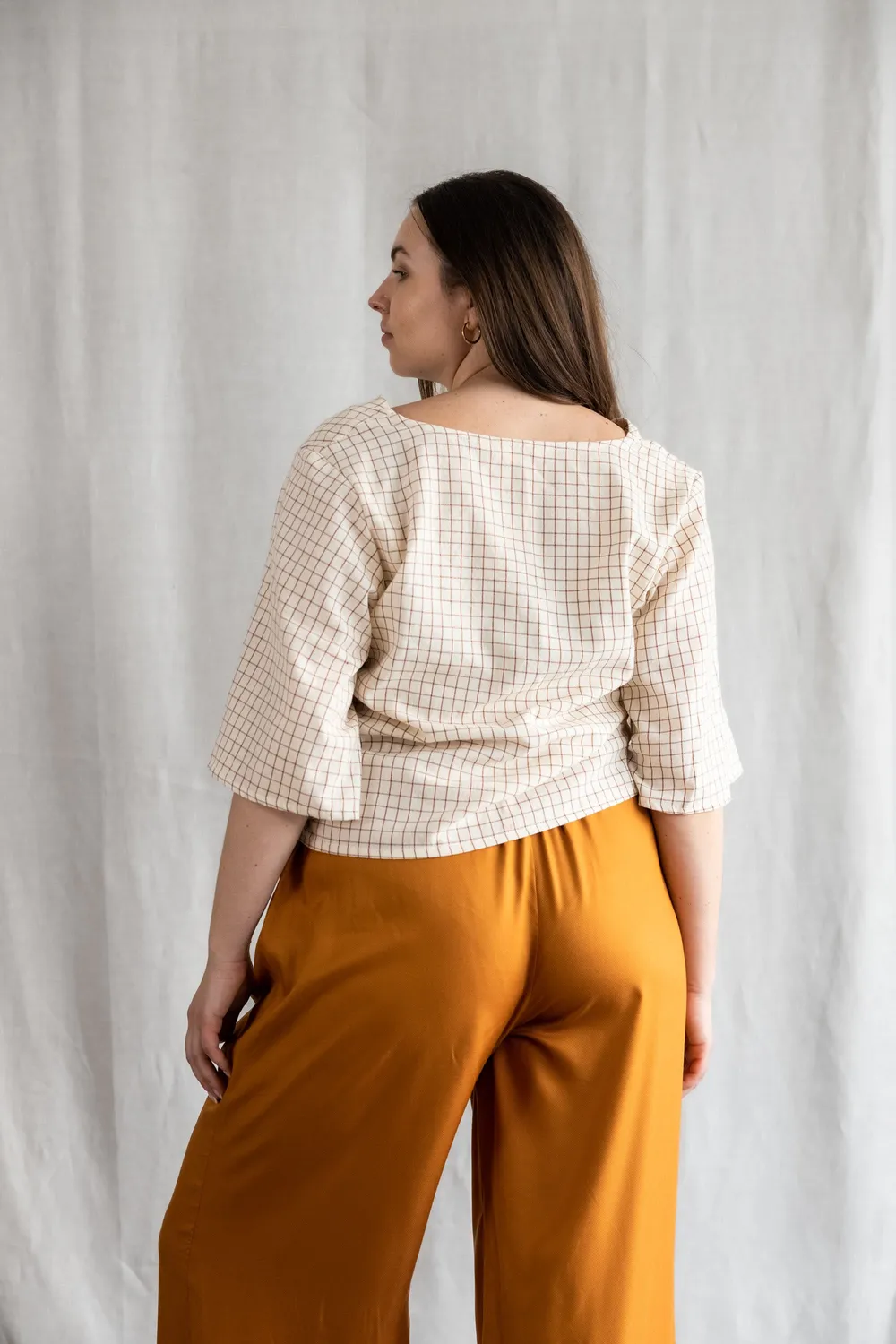 Jyoti - Fair Works Vasanta Cream Checks blusa quadri crema cotone