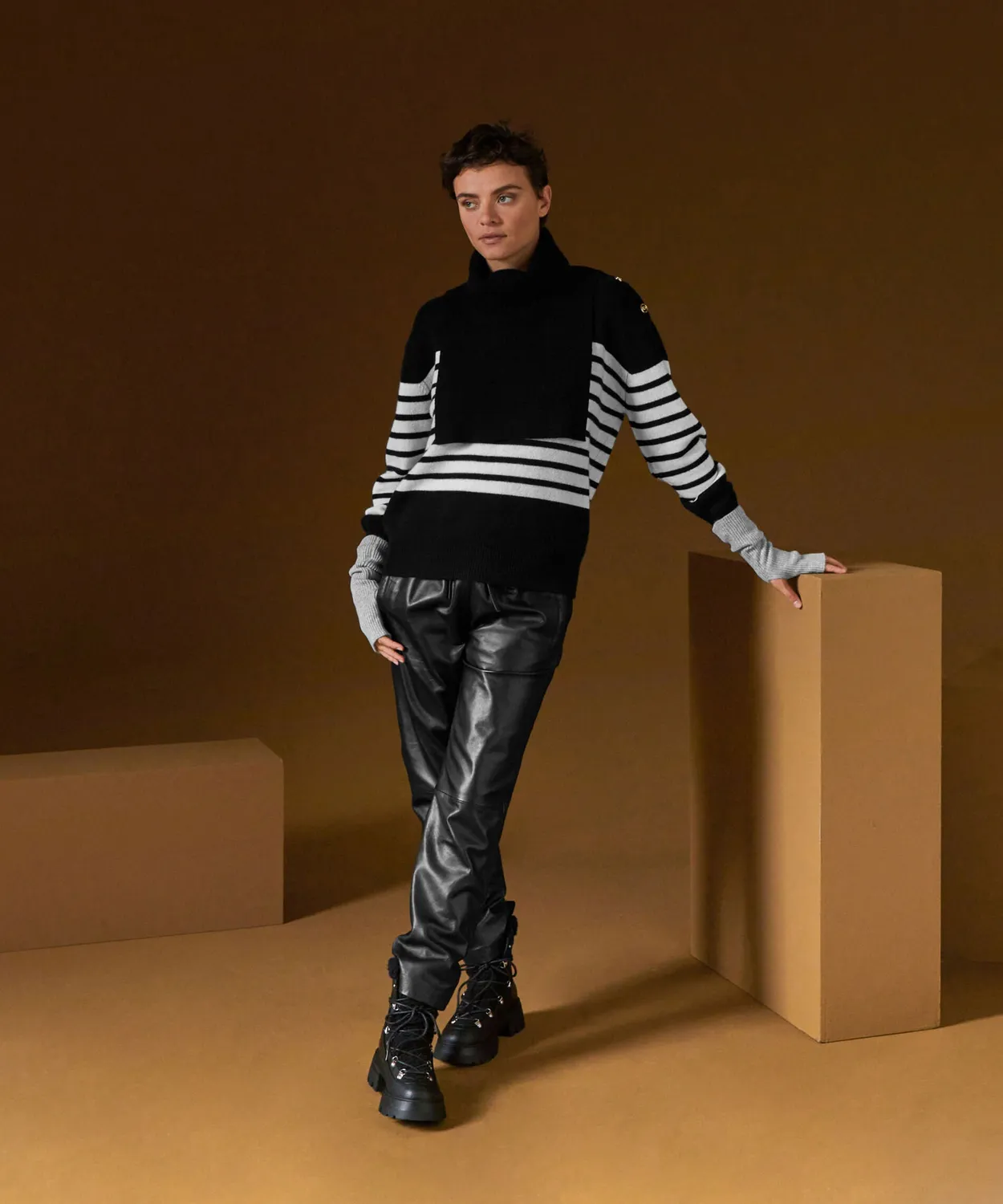 Rodier Maglione Marinaio Cashmere Nero a Righe