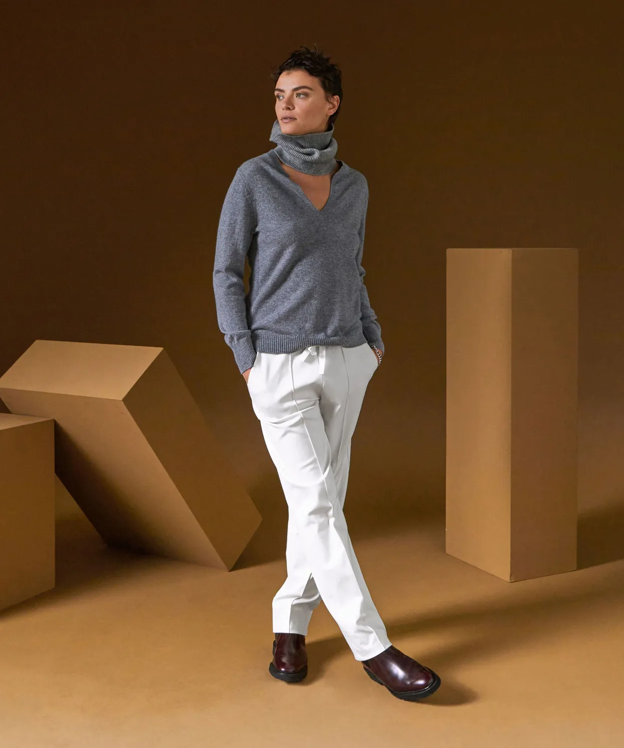 Rodier Maglia cashmere collo tunisino Grigio 38