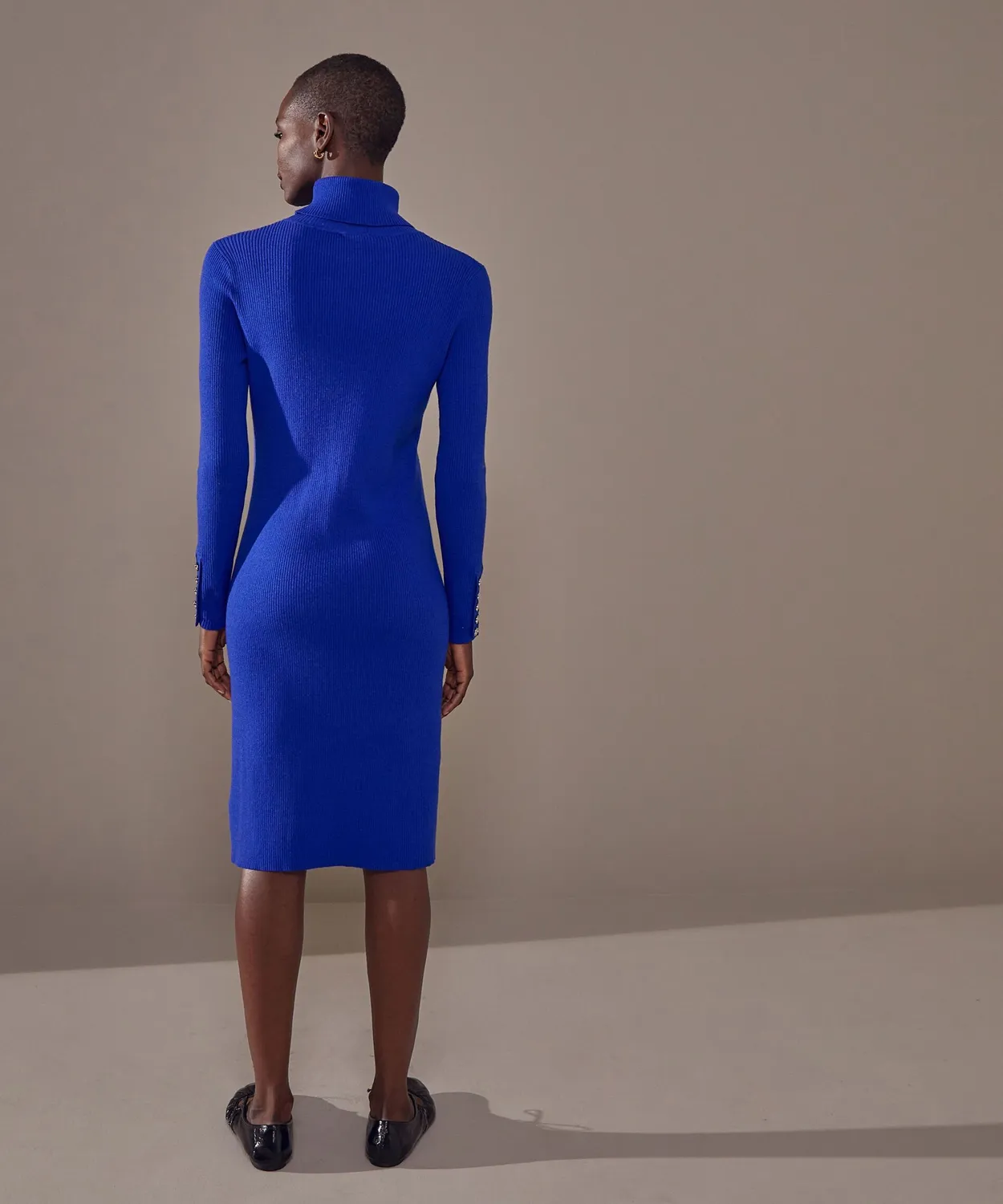 Rodier abito maglia collo alto midi blu oltremare