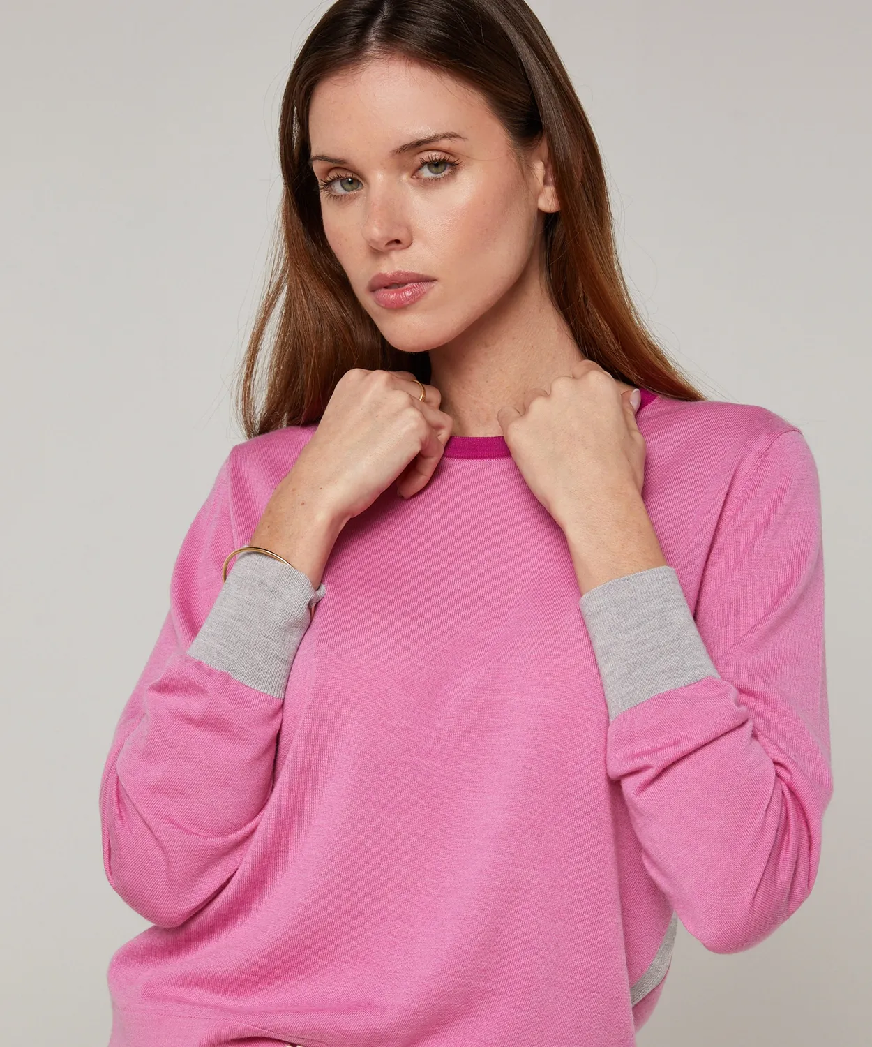 Rodier Maglia girocollo tricolore lana merino rosa candy