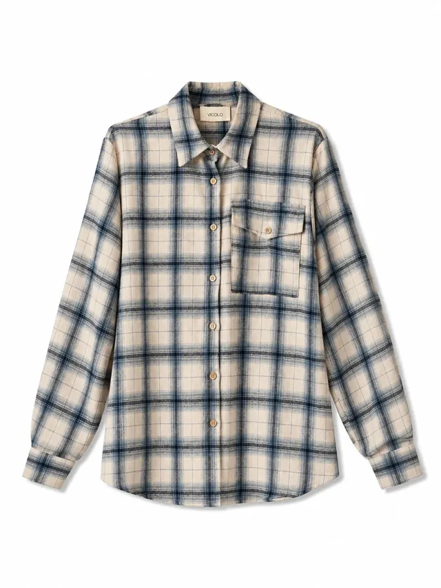 Vicolo camicia flanella check beige quadri S M
