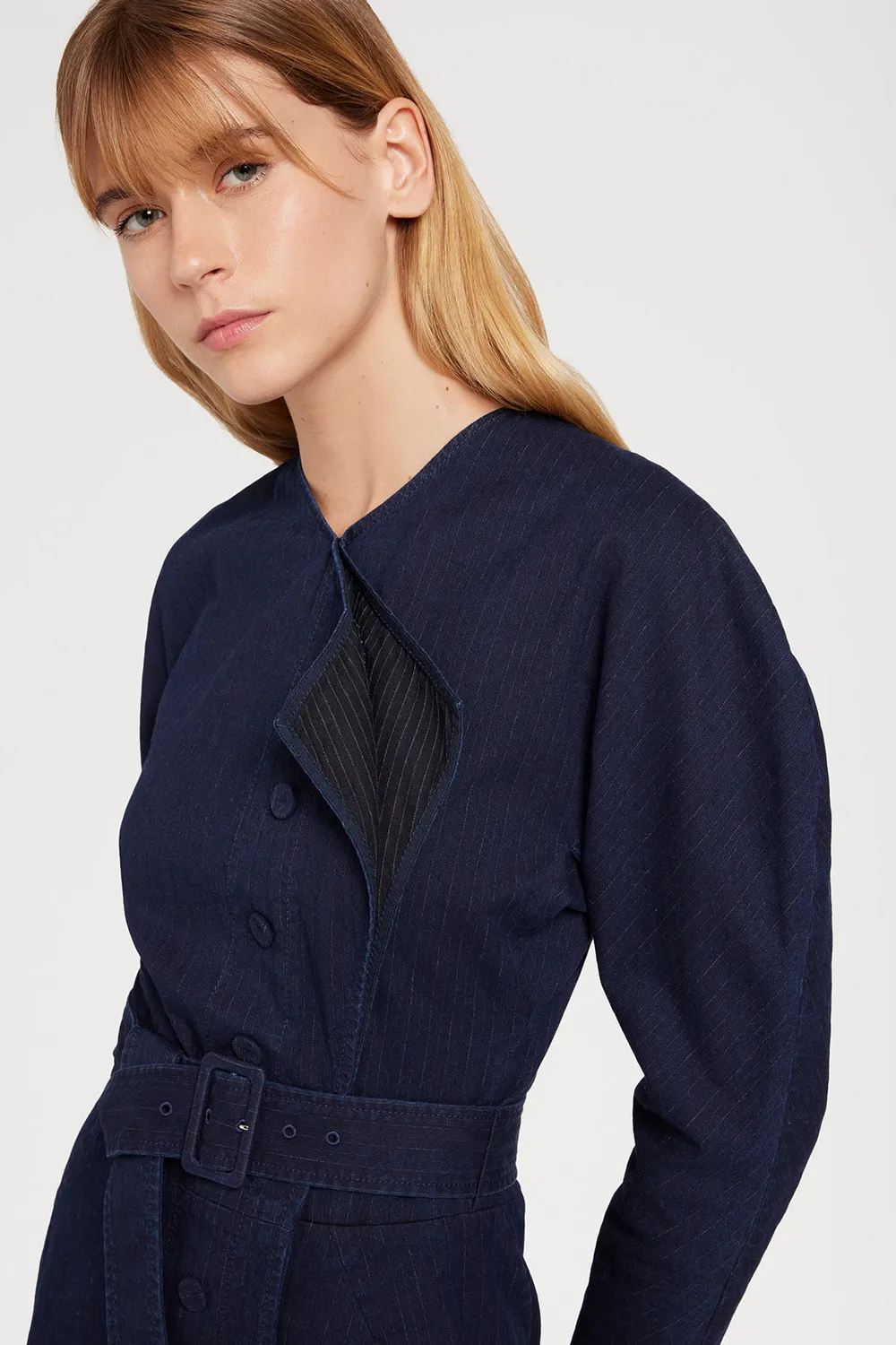 Ports 1961 Denim Belted Dress abito denim indigo con cintura
