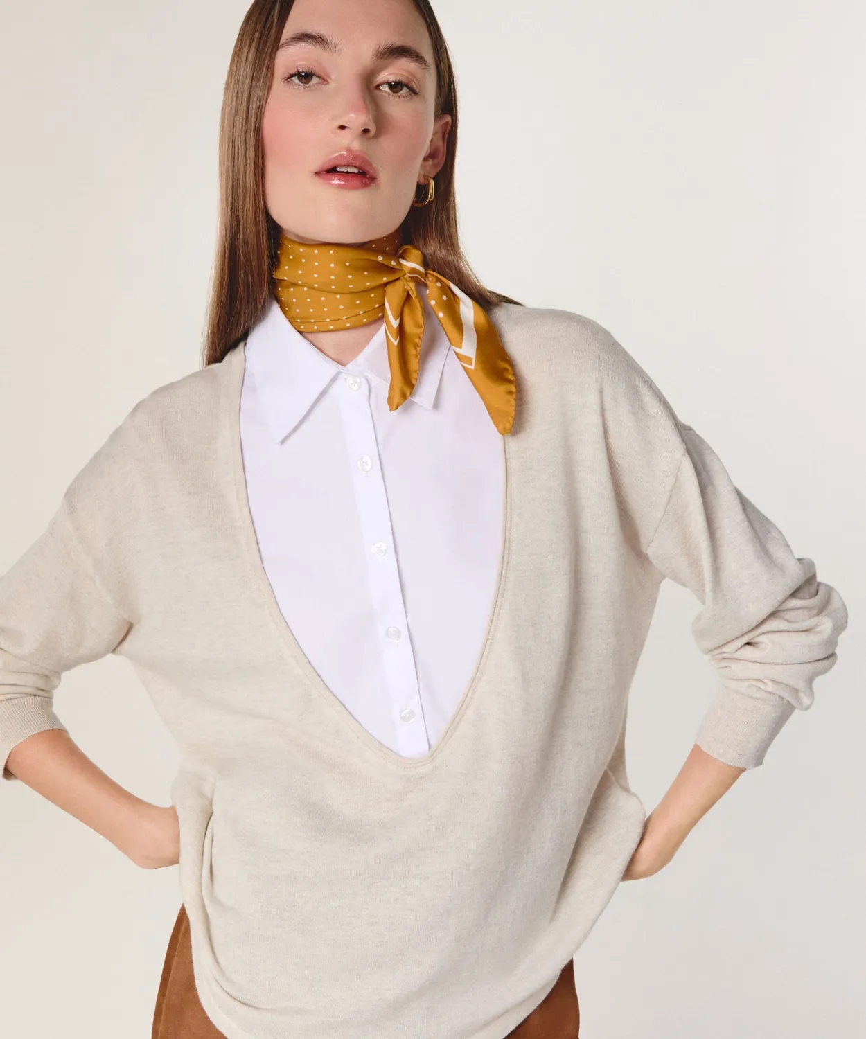 Rodier Foulard Seta Pois Ocre Quadrato 70x70 Made in Italy