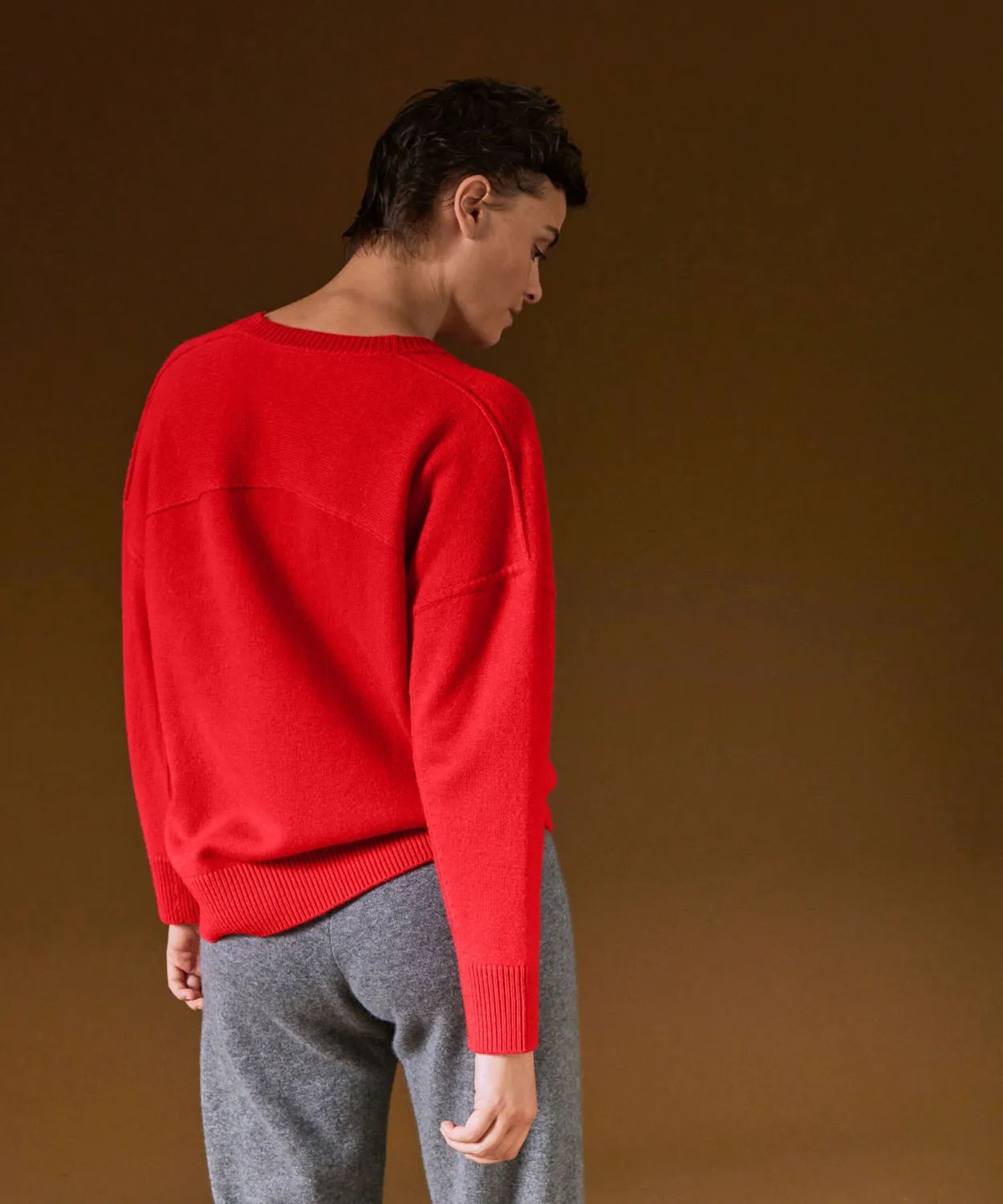 Rodier maglia oversize scollo V cashmere arancio corallo