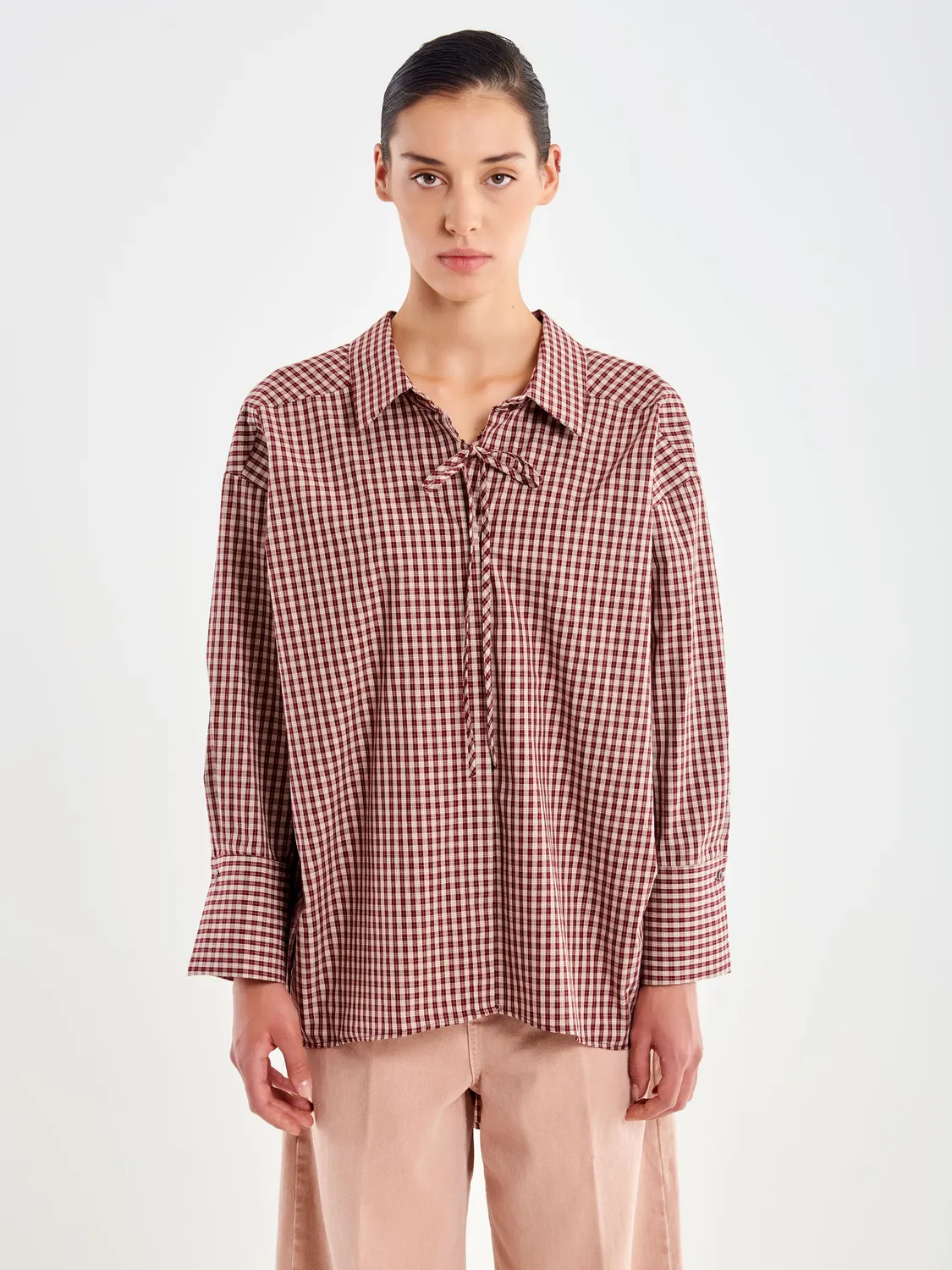 Vicolo set camicia over + reggiseno check bordeaux