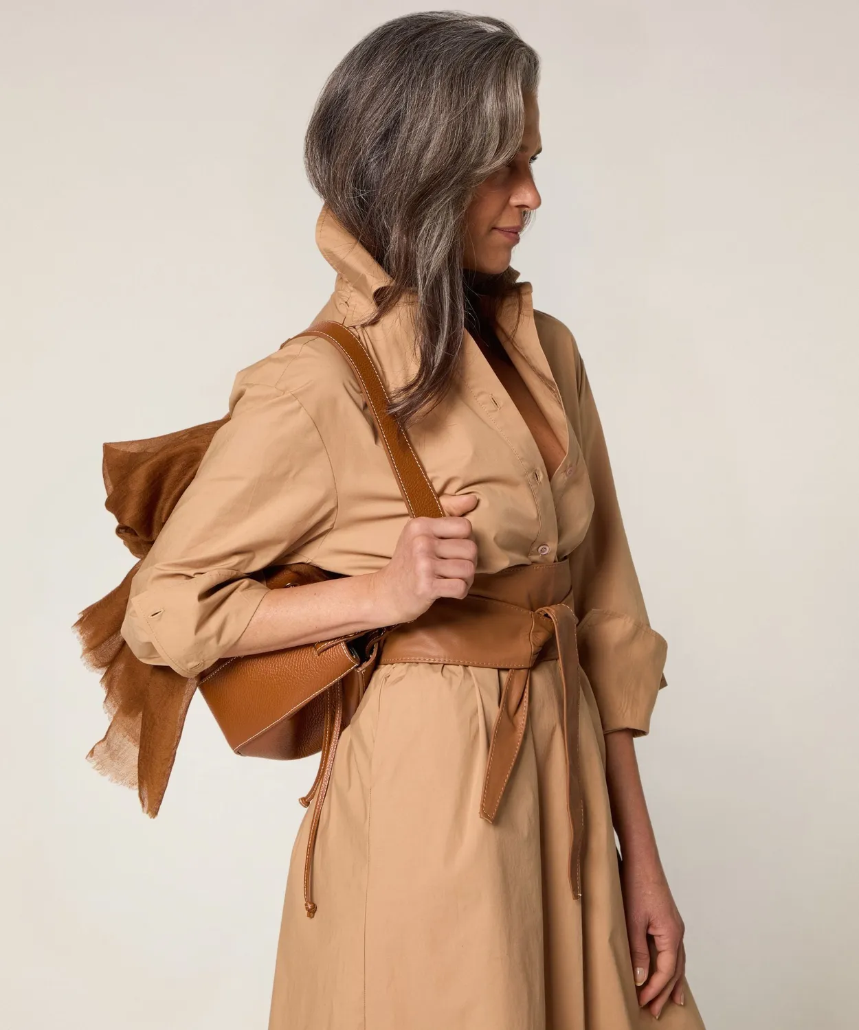 Rodier Cintura larga in pelle cintura marrone cammello S/M
