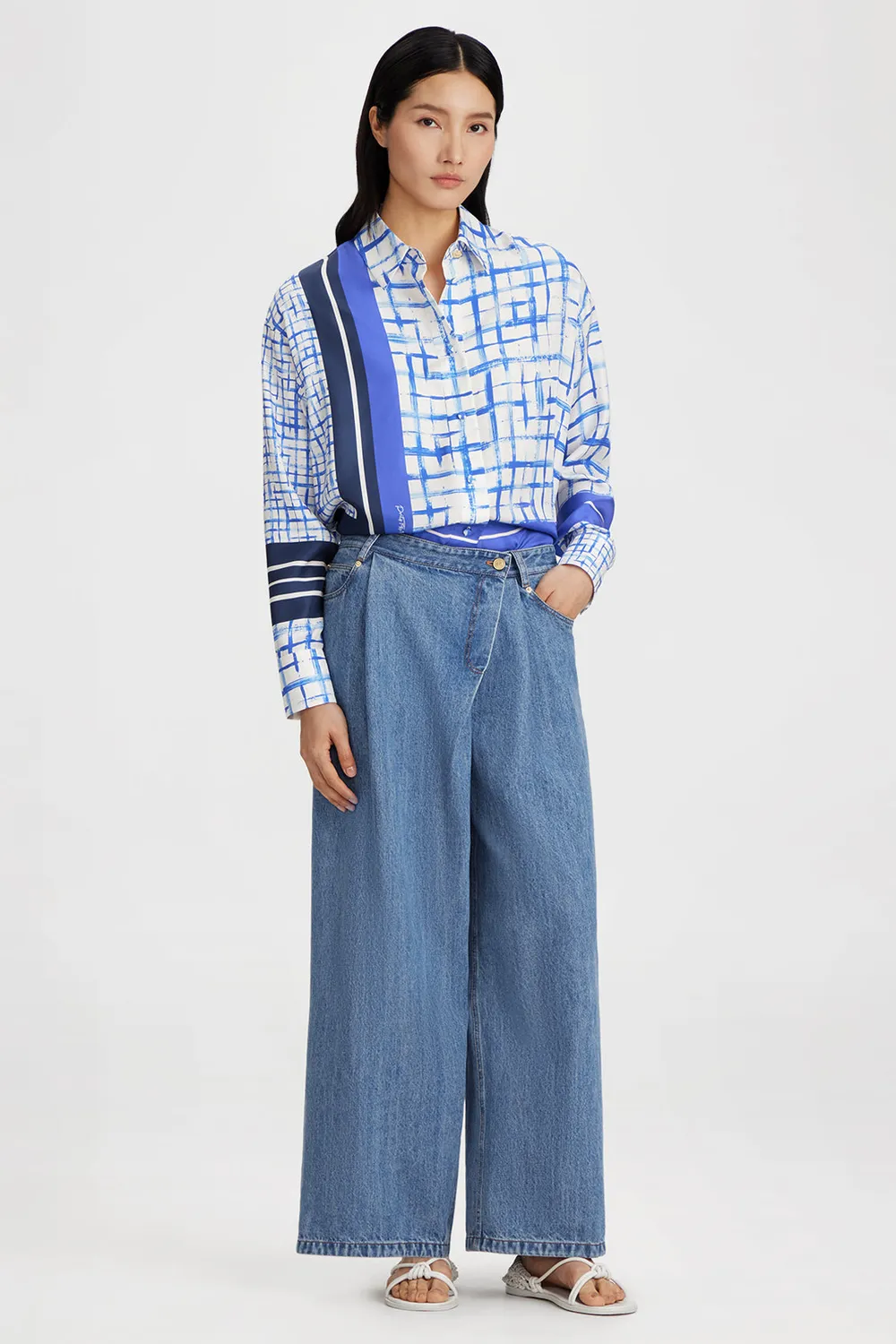 PORTS Wrap-Front Wide jeans indaco