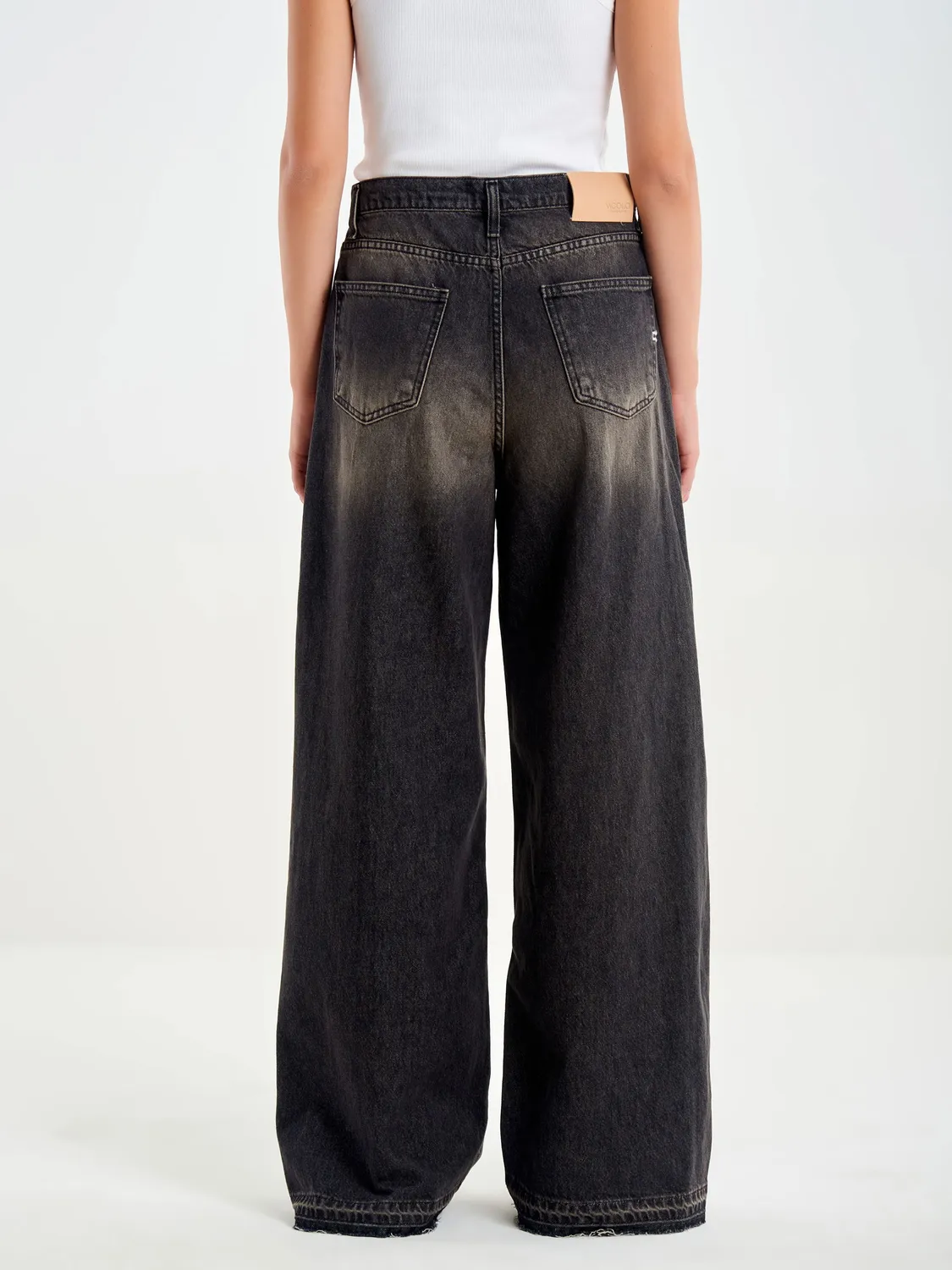 Vicolo Jeans Rosa Gamba Larga nero fondo scucito XS-L