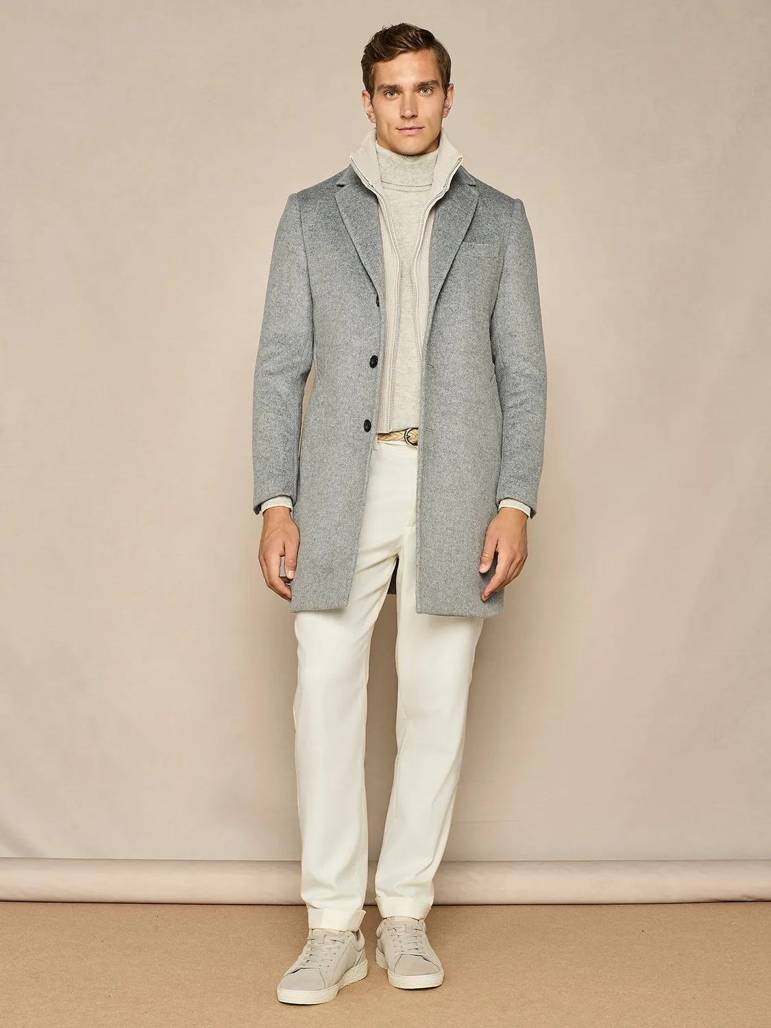 Paul Taylor Monopetto Velour Maglia Cappotto Grigio Chiaro