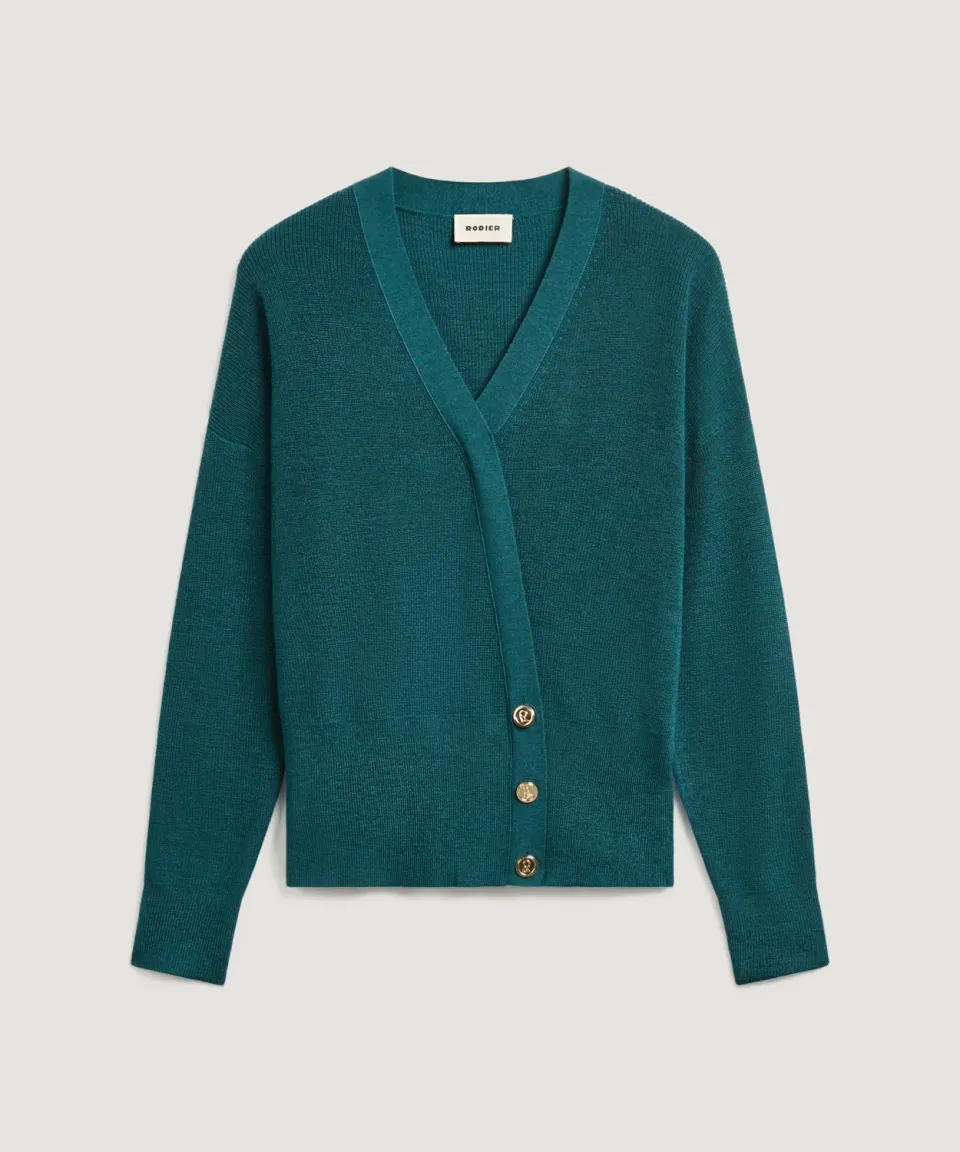 Rodier trompe l'oeil maglia lana merino blu petrolio