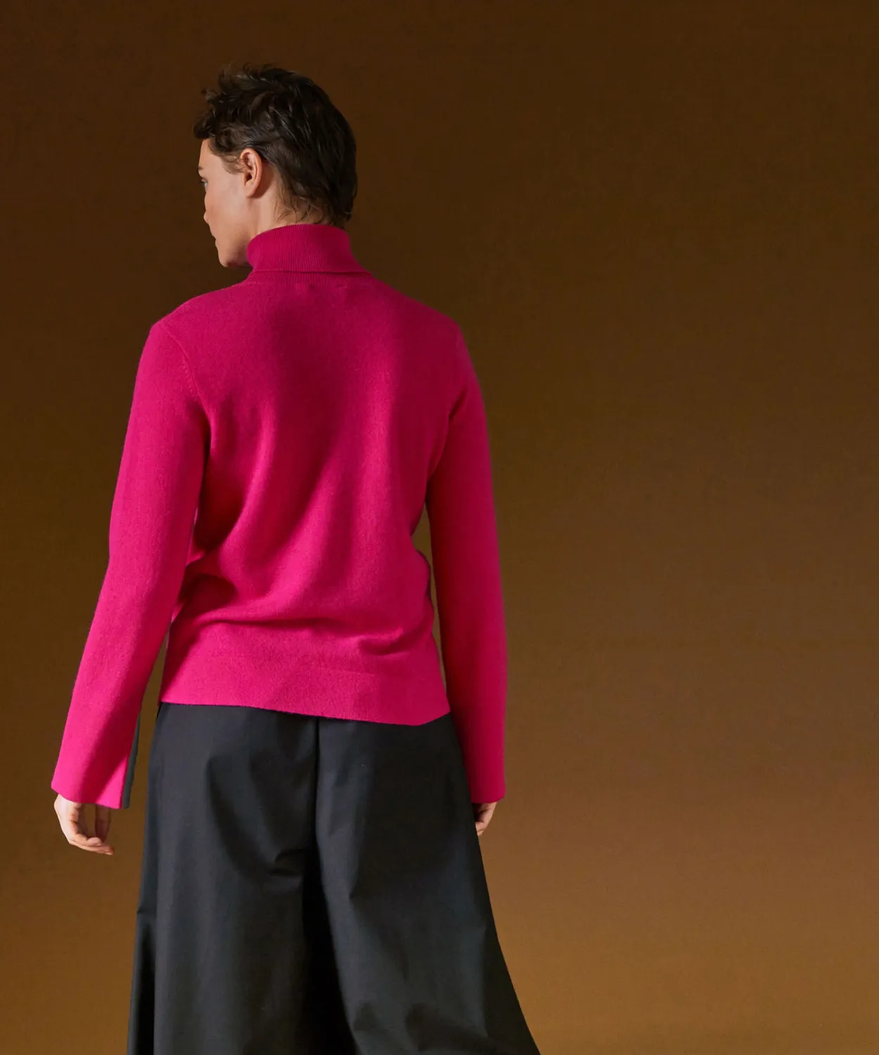 Rodier Maglione dolcevita cashmere rosa collo alto