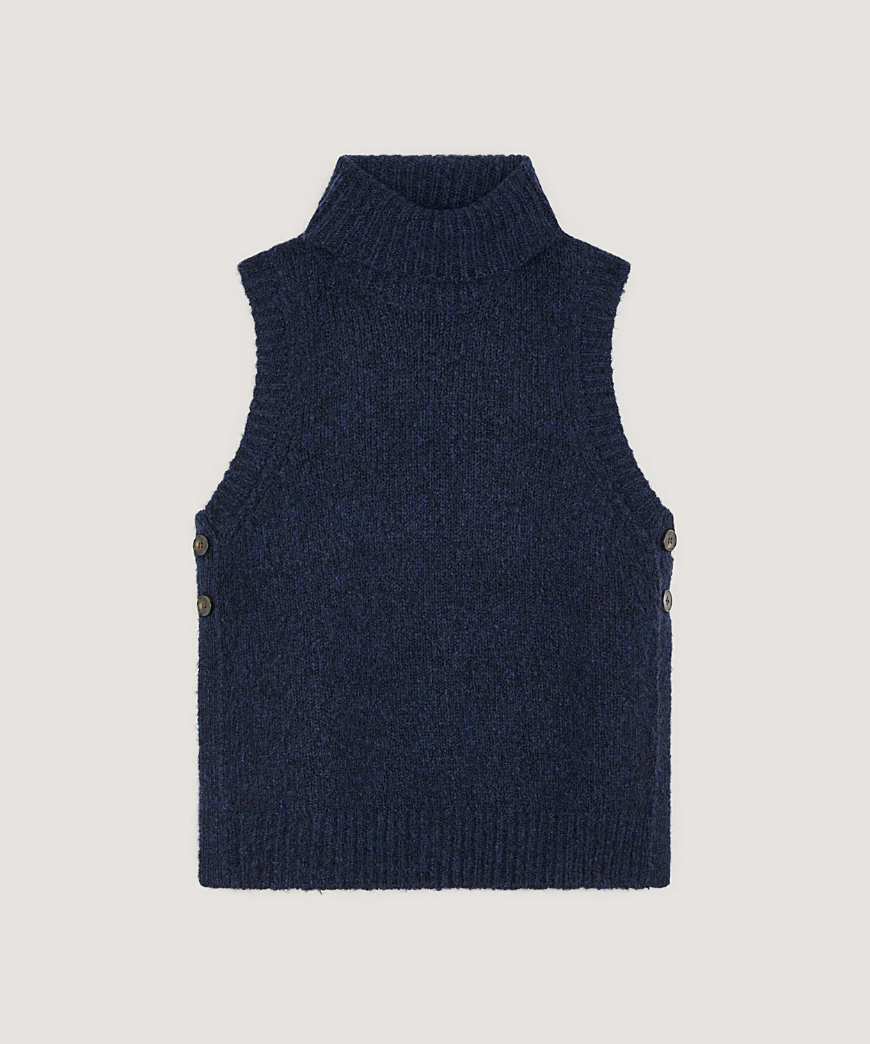 Rodier Maglione Smanicato Collo Alto Blu Navy Grossa