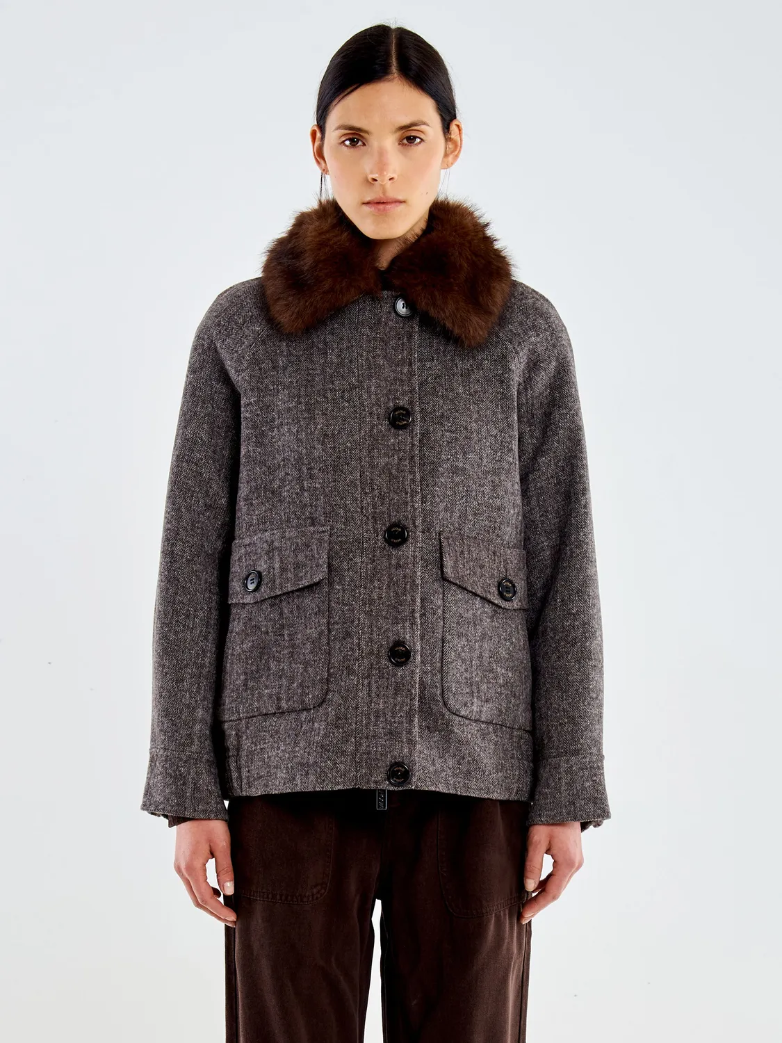 Vicolo Bomber Double Collo Pelo Beige Taglia S