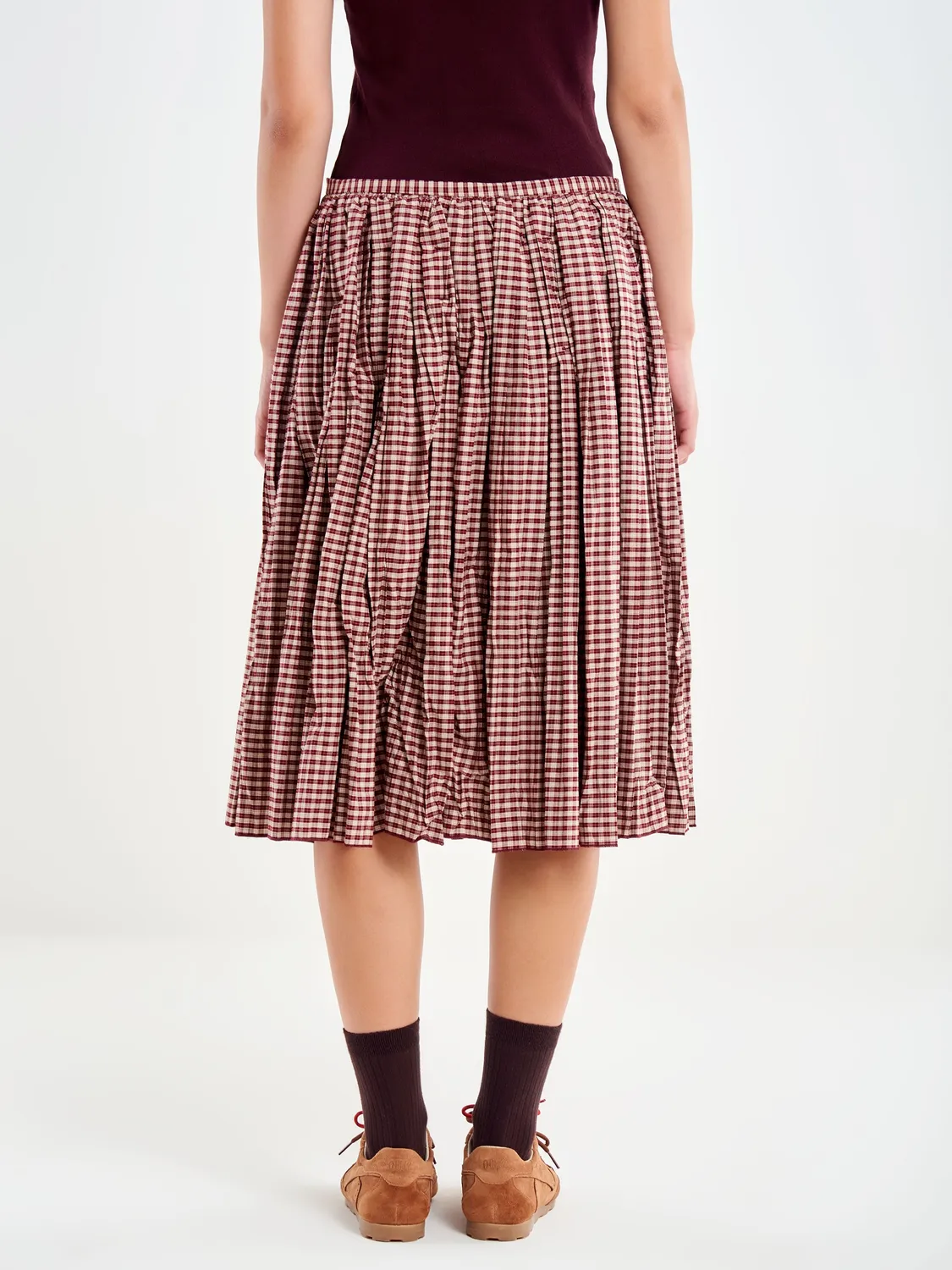 Vicolo gonna midi plissé quadretti bordeaux S