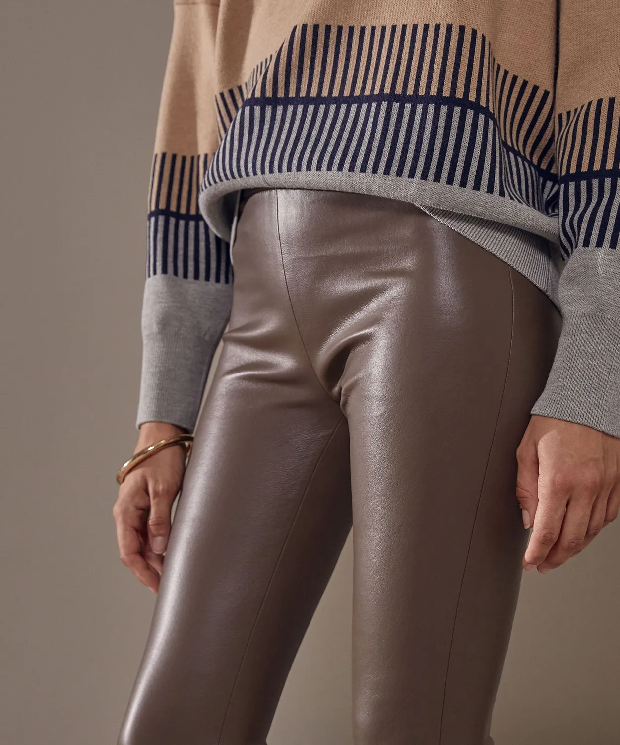 Rodier Leggings Pelle Elasticizzata Tortora 38