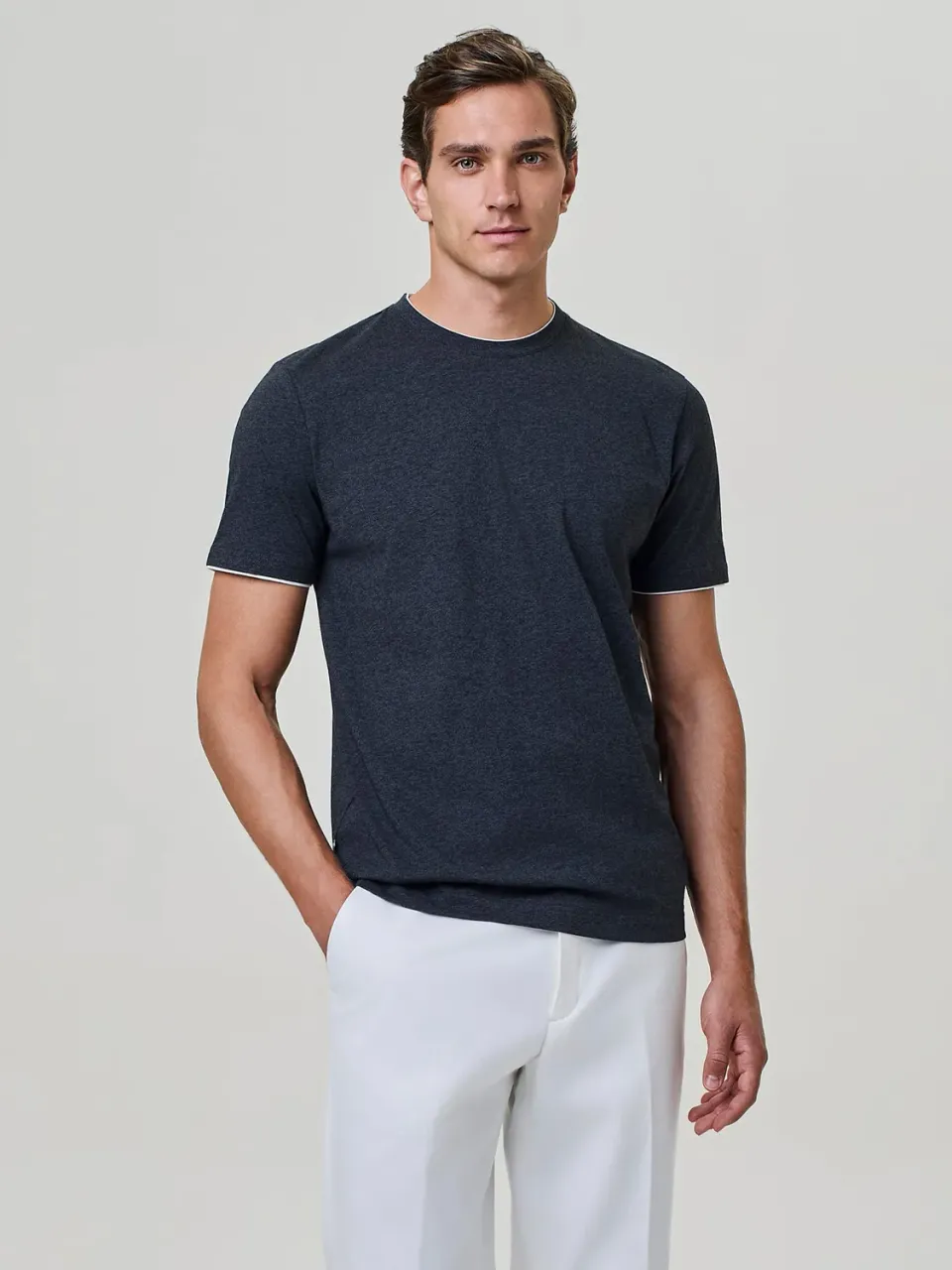 Paul Taylor T-shirt Jersey Mercerizzato Doppio Collo Grigio Scuro