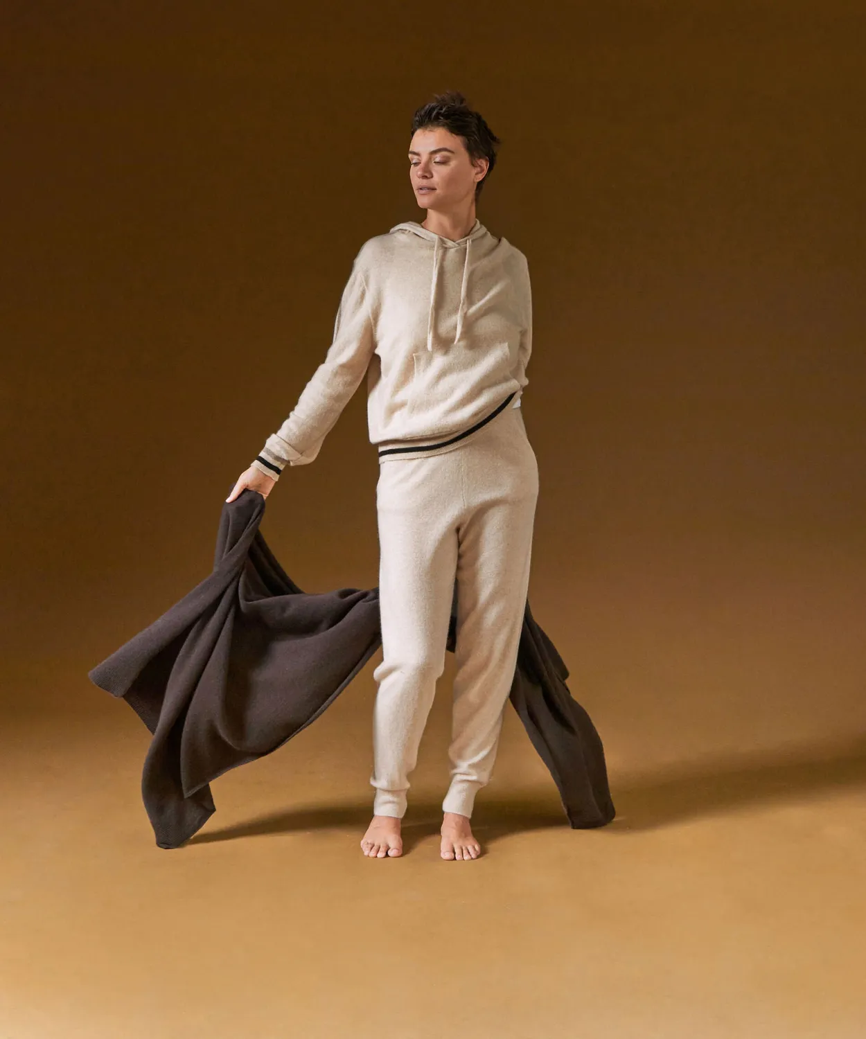 Rodier maglione con cappuccio cashmere bianco crema donna