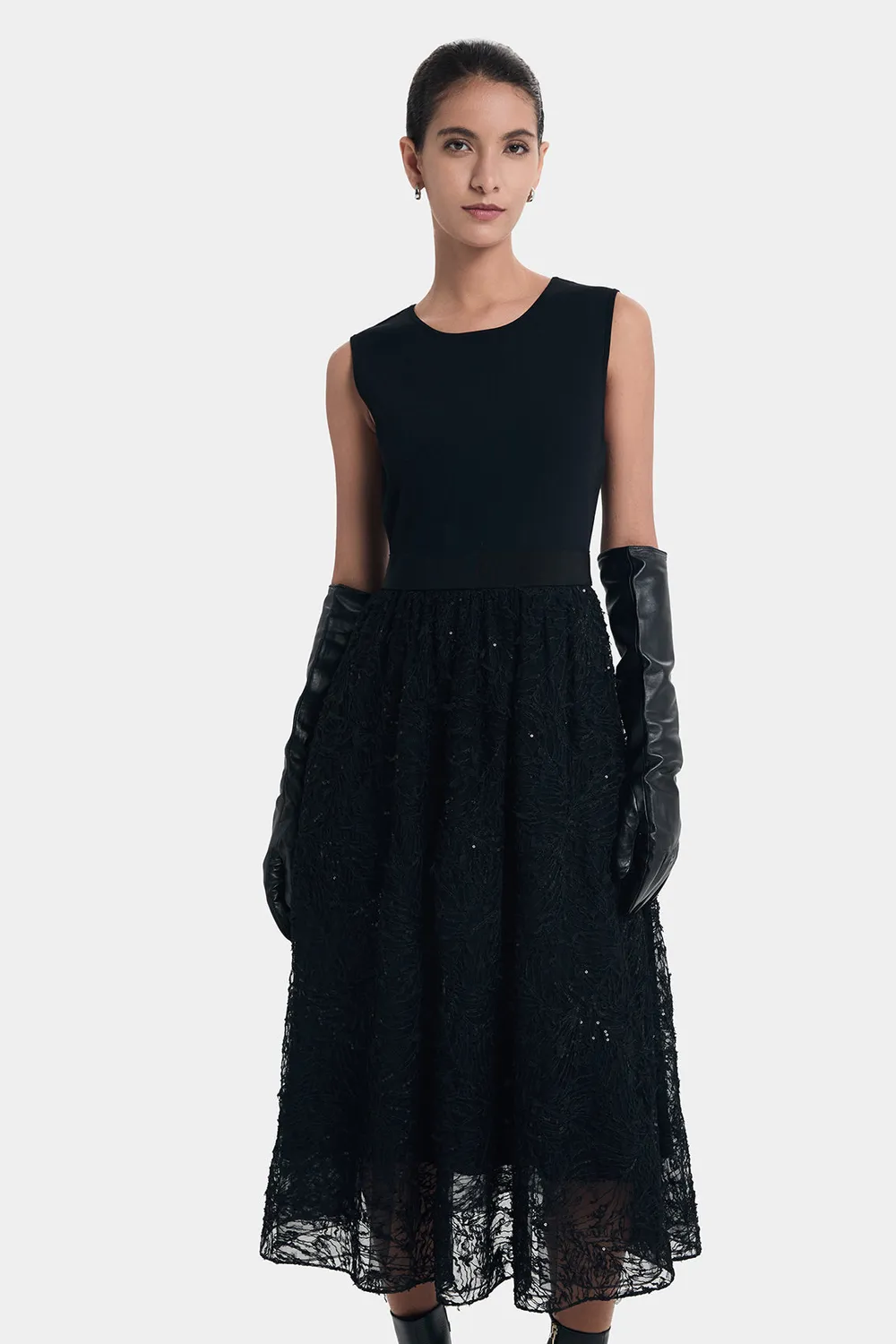 Ports Glamour abito paillette nero maglia pizzo