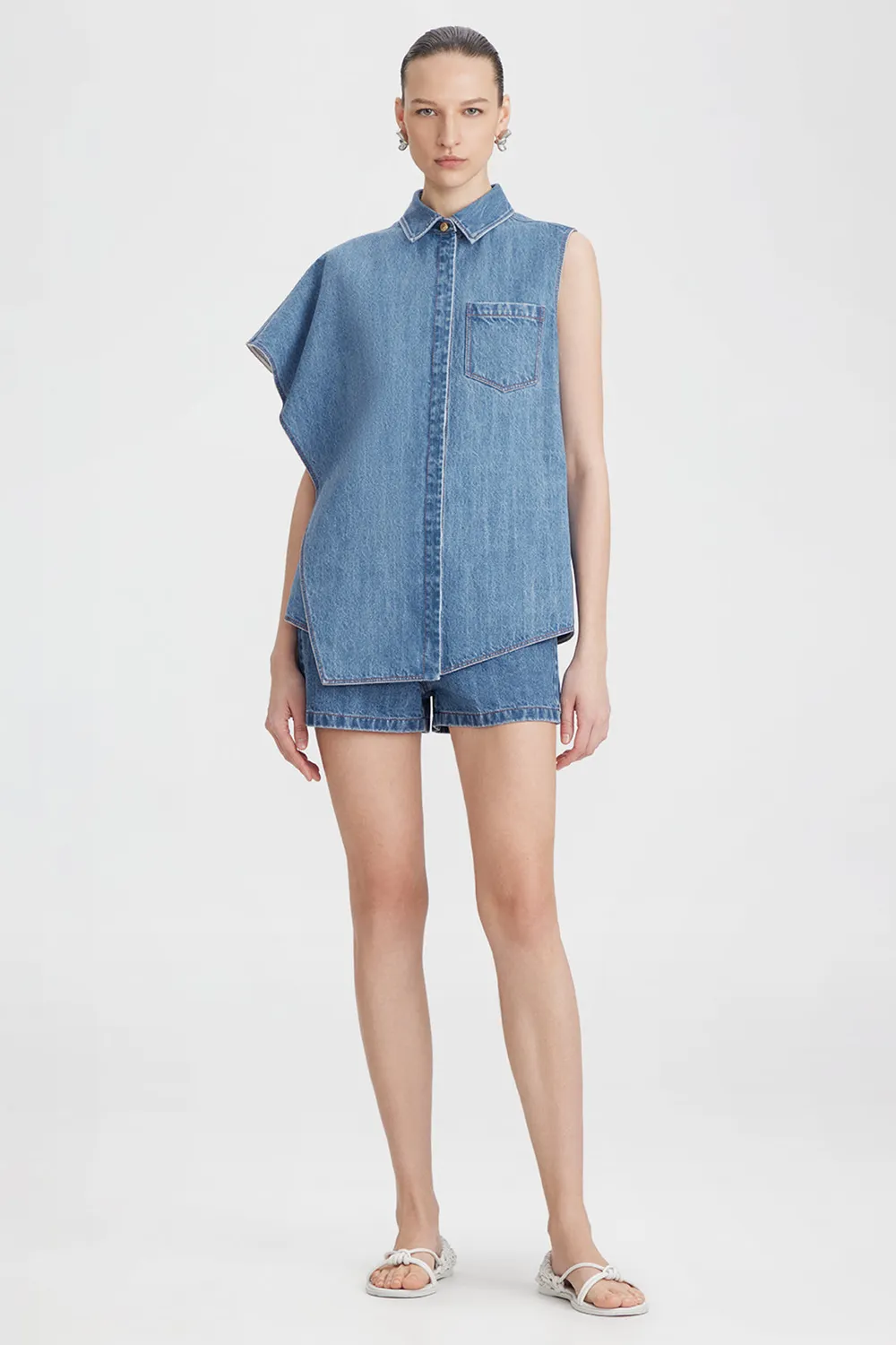 PORTS 1961 camicia denim indaco asimmetrica donna