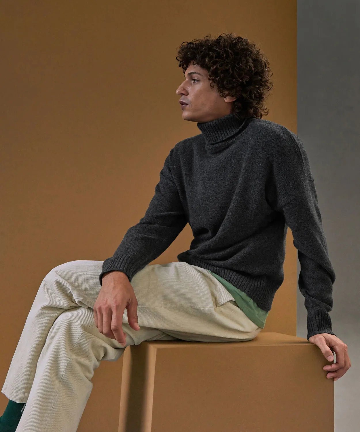 Rodier maglione cashmere collo alto grigio antracite 100% cashmere