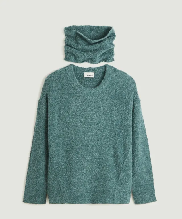 Rodier Maglione Lungo Dolcevita Removibile Verde Grigio Misto Lana