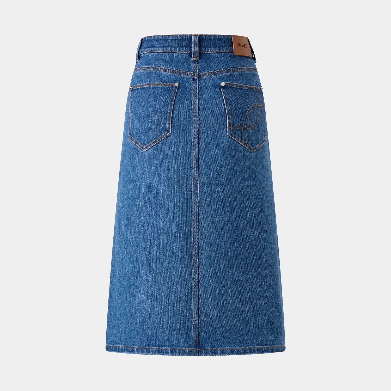 PORTS High-Waisted gonna midi in denim blu spacco