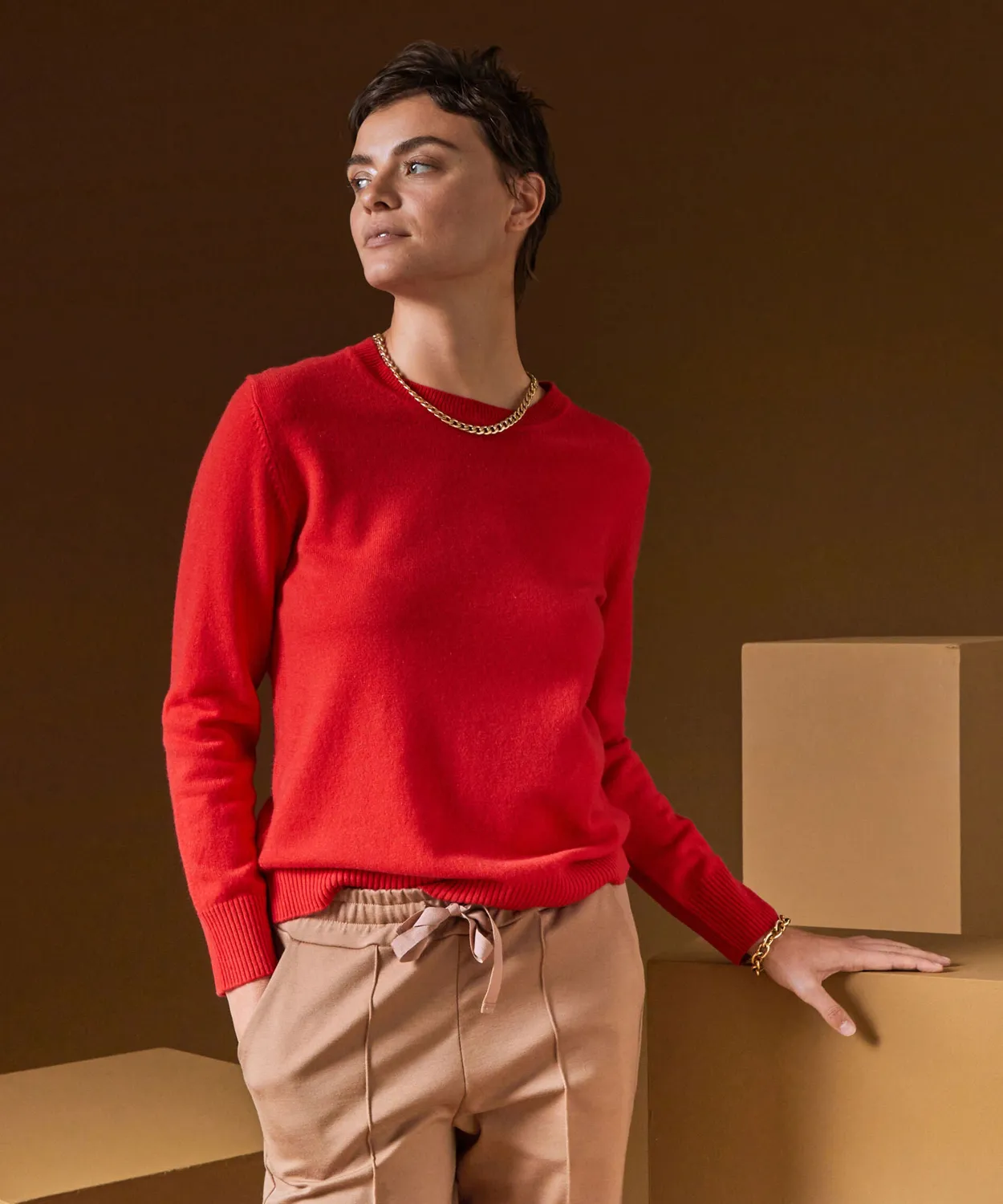 Rodier maglia girocollo cashmere 2 fili arancio corallo